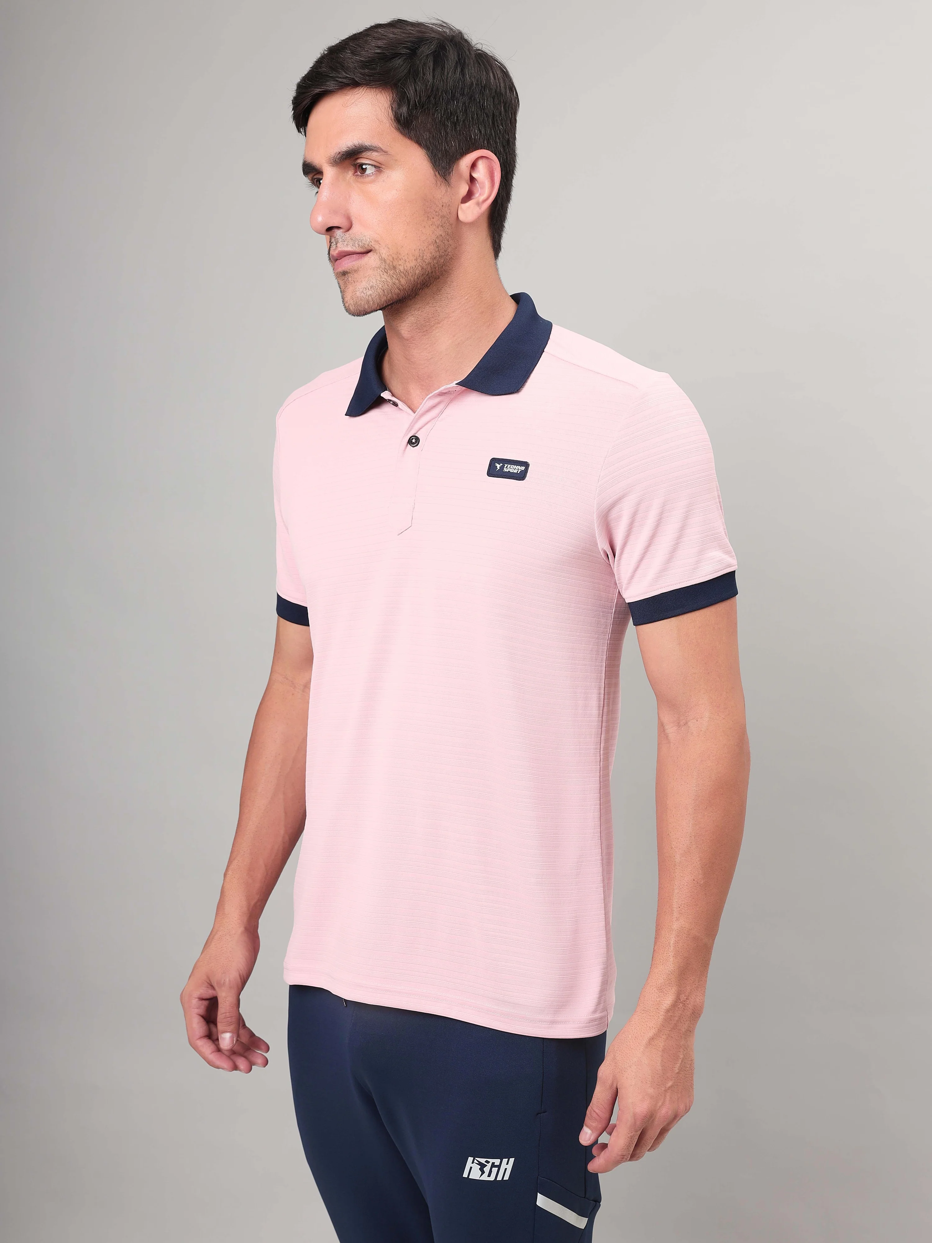 Men Solid Slim Fit Polo Sports T-shirt with MATPIQ - Image 4