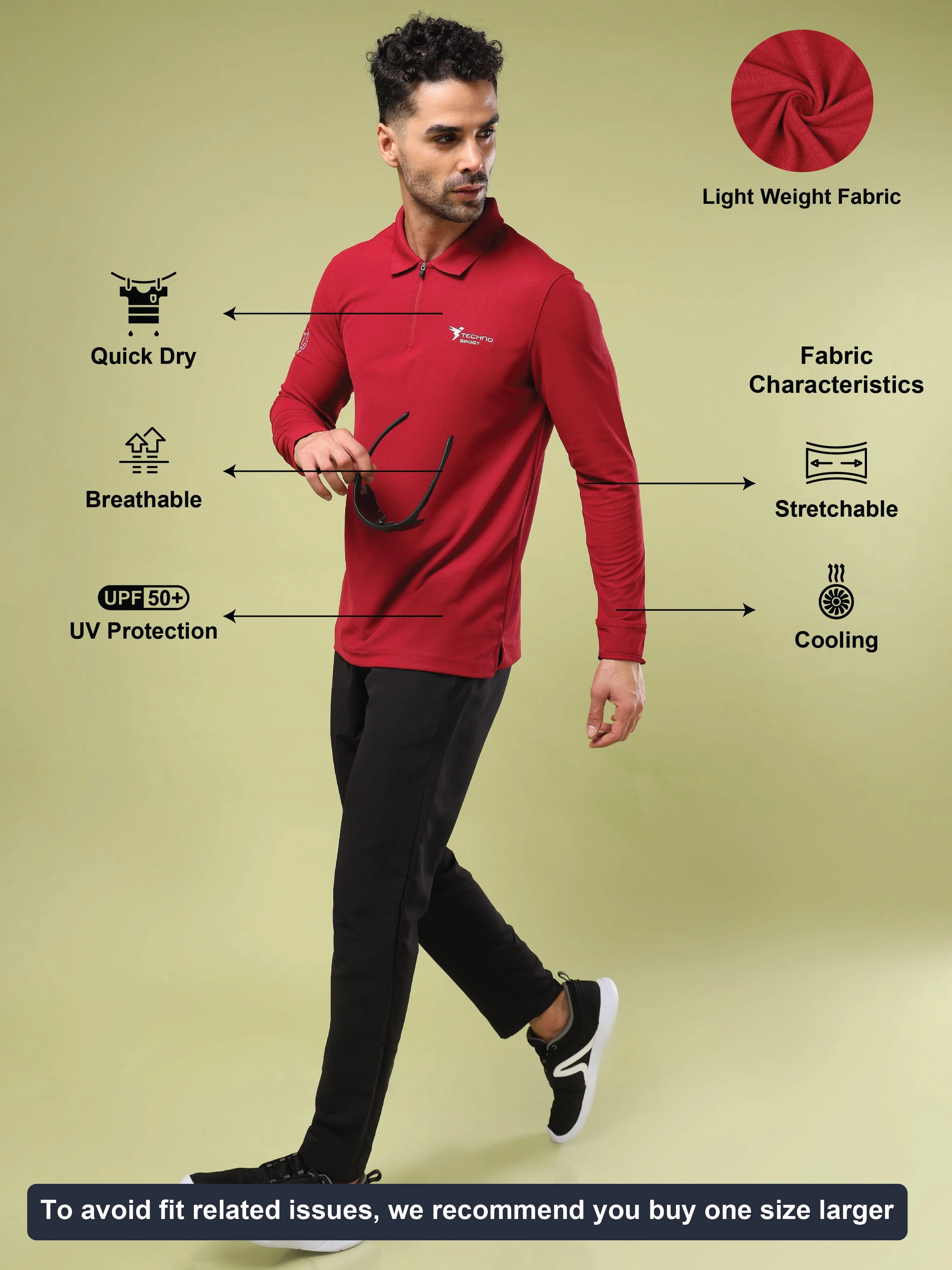 Men Solid Slim Fit Polo Sports T-shirt with MATPIQ - Image 5