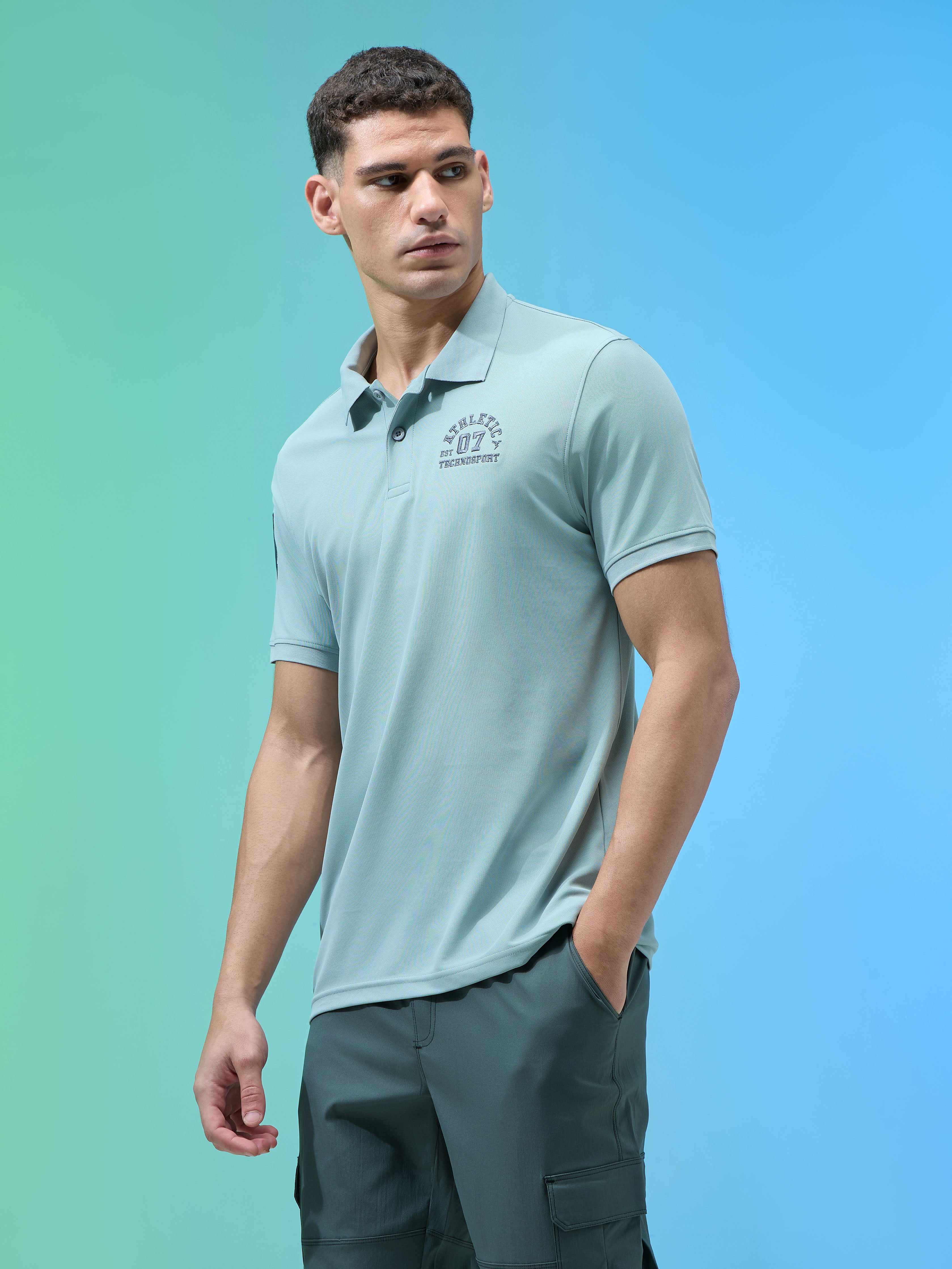 Men Solid Slim Fit Polo Sports T-shirt with MATPIQ - Image 4