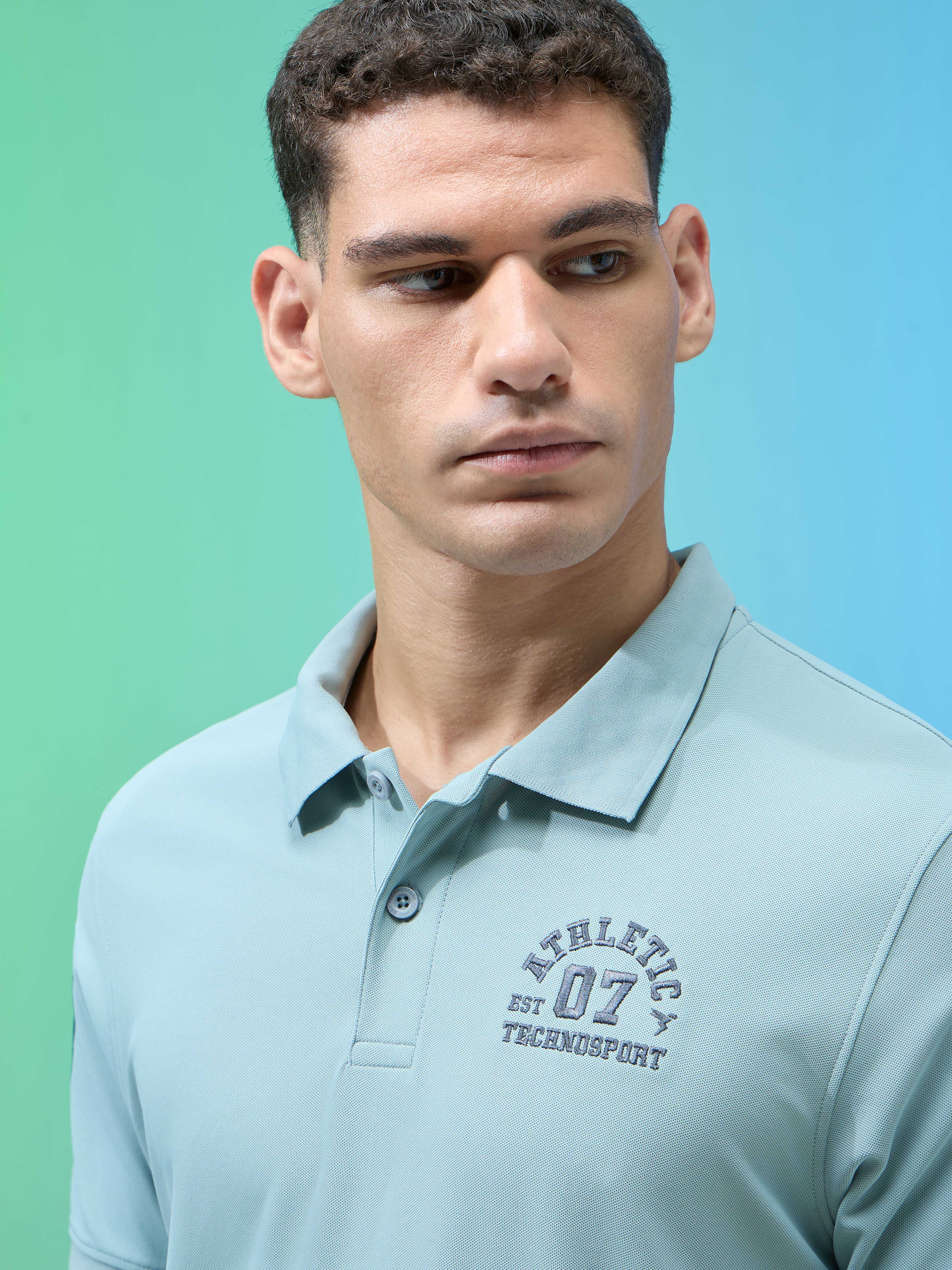 Men Solid Slim Fit Polo Sports T-shirt with MATPIQ - Image 6