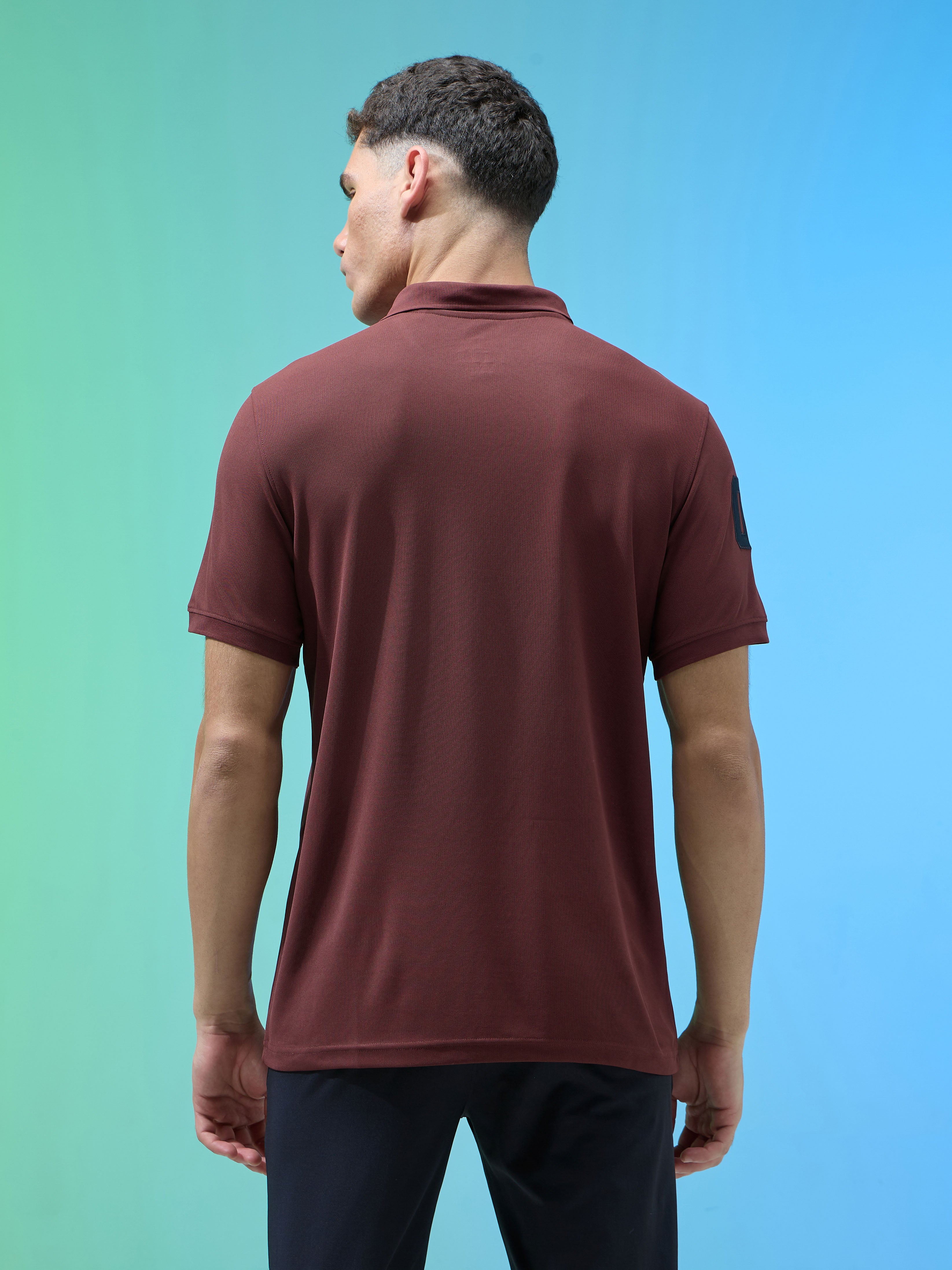 Men Solid Slim Fit Polo Sports T-shirt with MATPIQ - Image 3