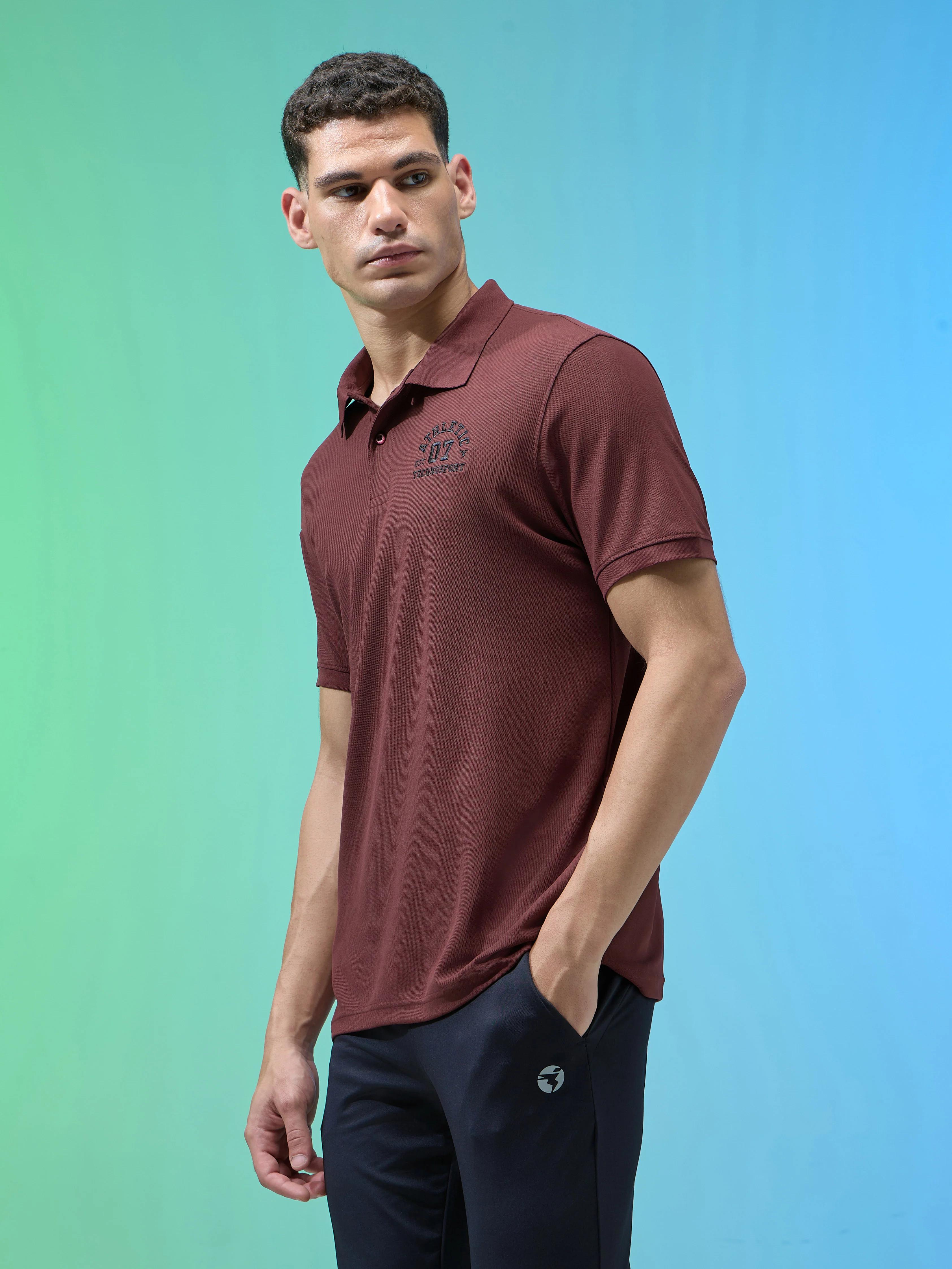 Men Solid Slim Fit Polo Sports T-shirt with MATPIQ - Image 4