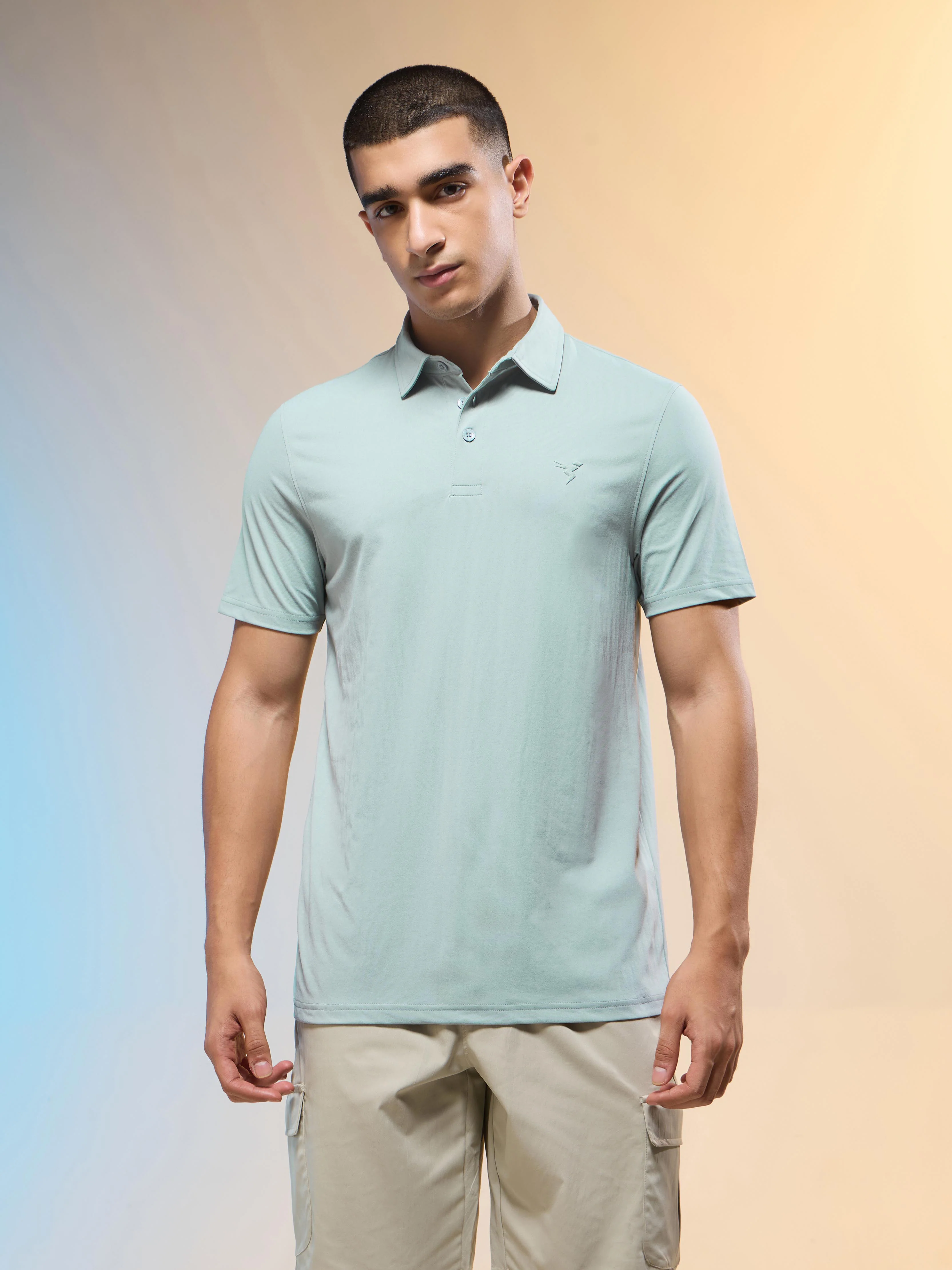 Men Solid Slim Fit Polo T-shirt with COTFLEX - Image 2