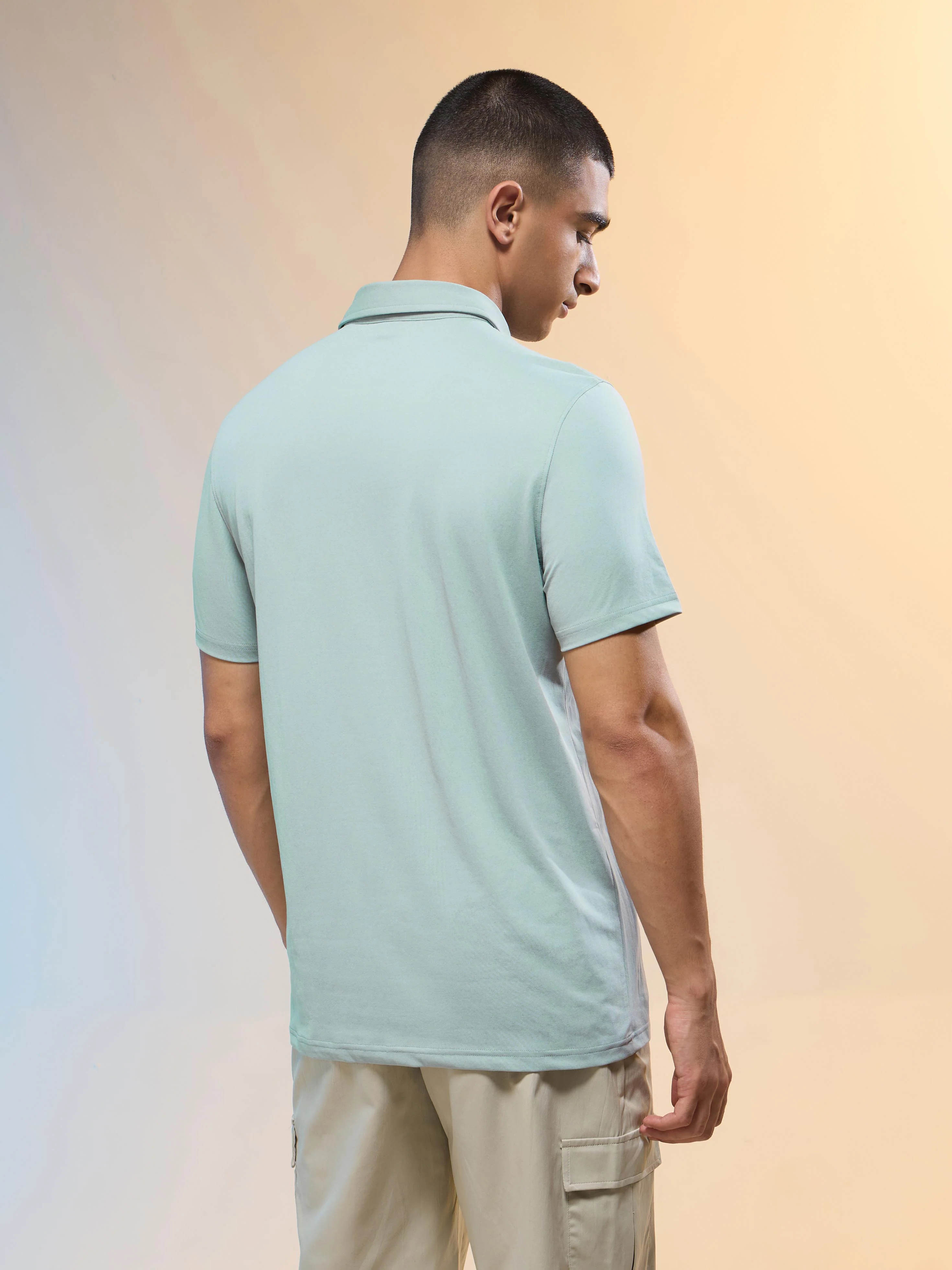Men Solid Slim Fit Polo T-shirt with COTFLEX - Image 3