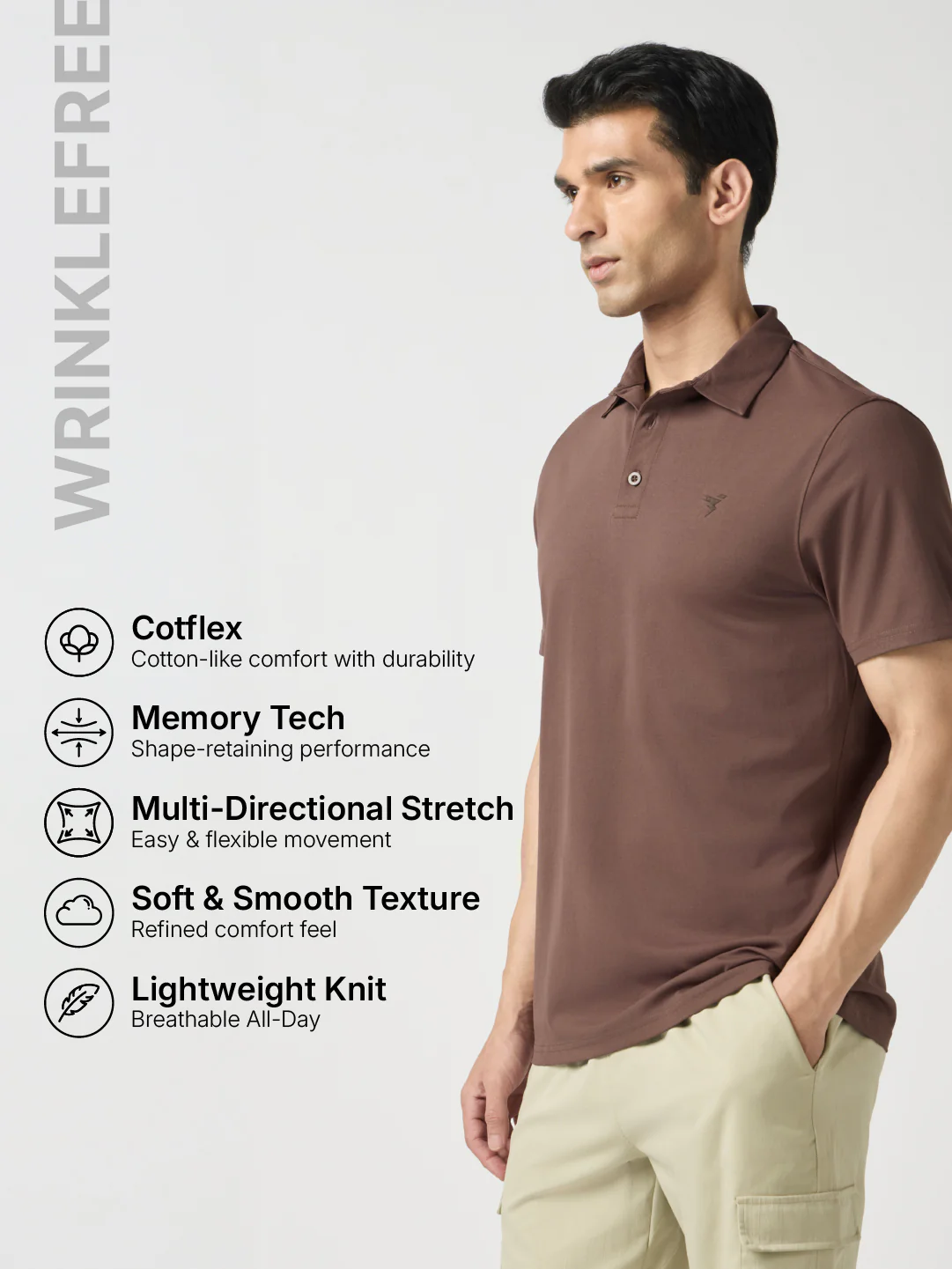 Men Solid Slim Fit Polo T-shirt with COTFLEX - Image 3