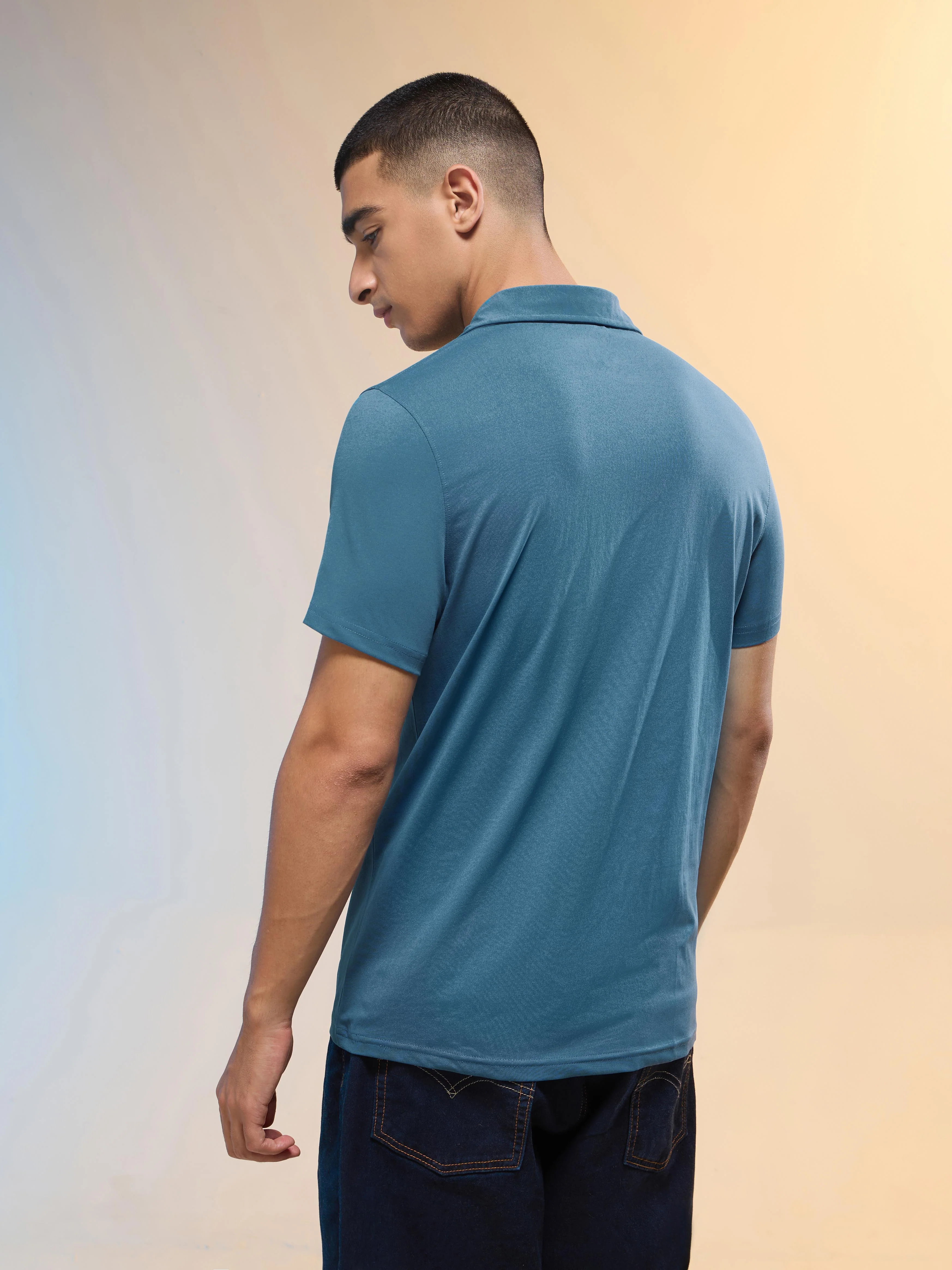 Men Solid Slim Fit Polo T-shirt with COTFLEX - Image 3