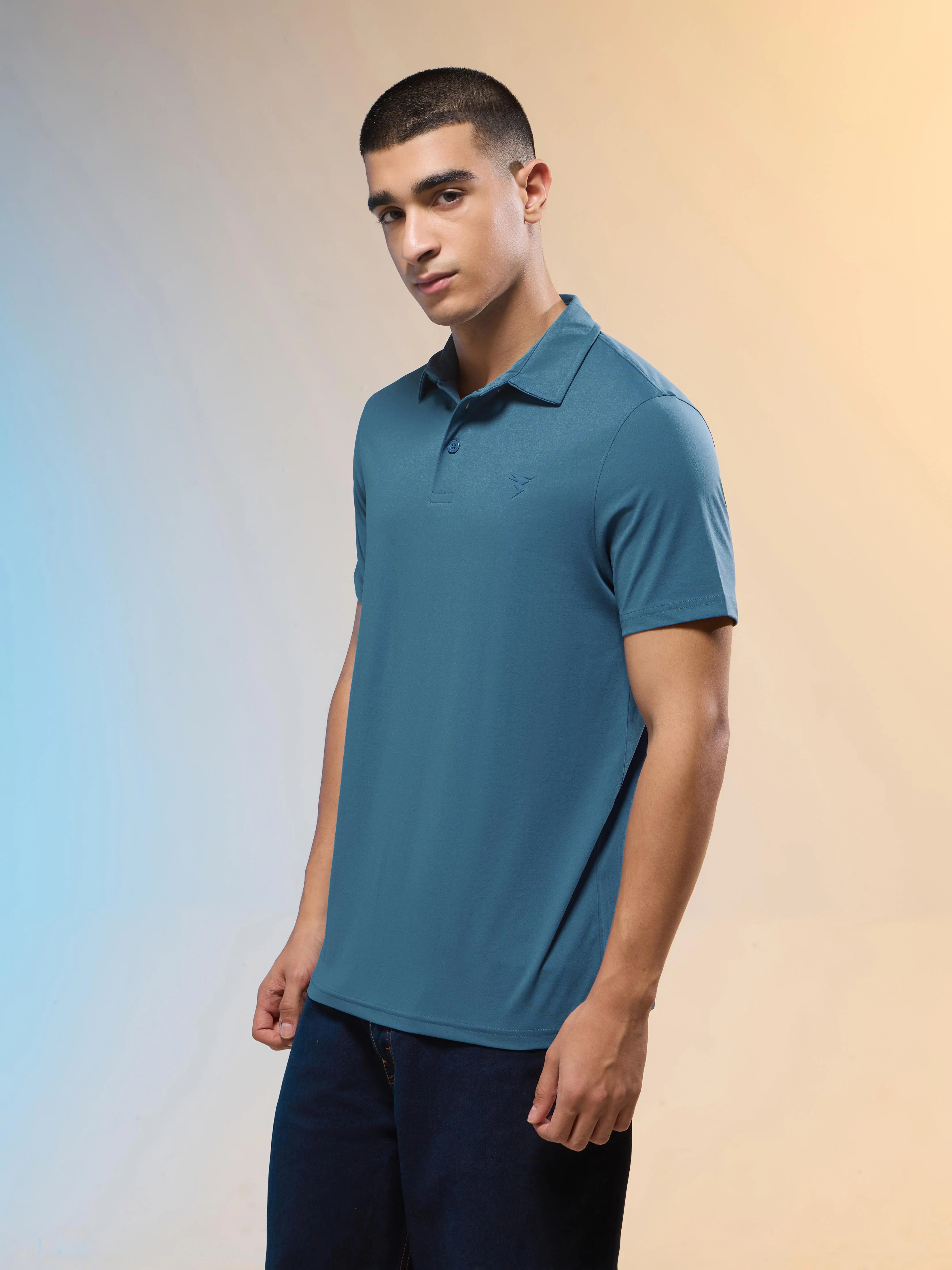 Men Solid Slim Fit Polo T-shirt with COTFLEX - Image 4