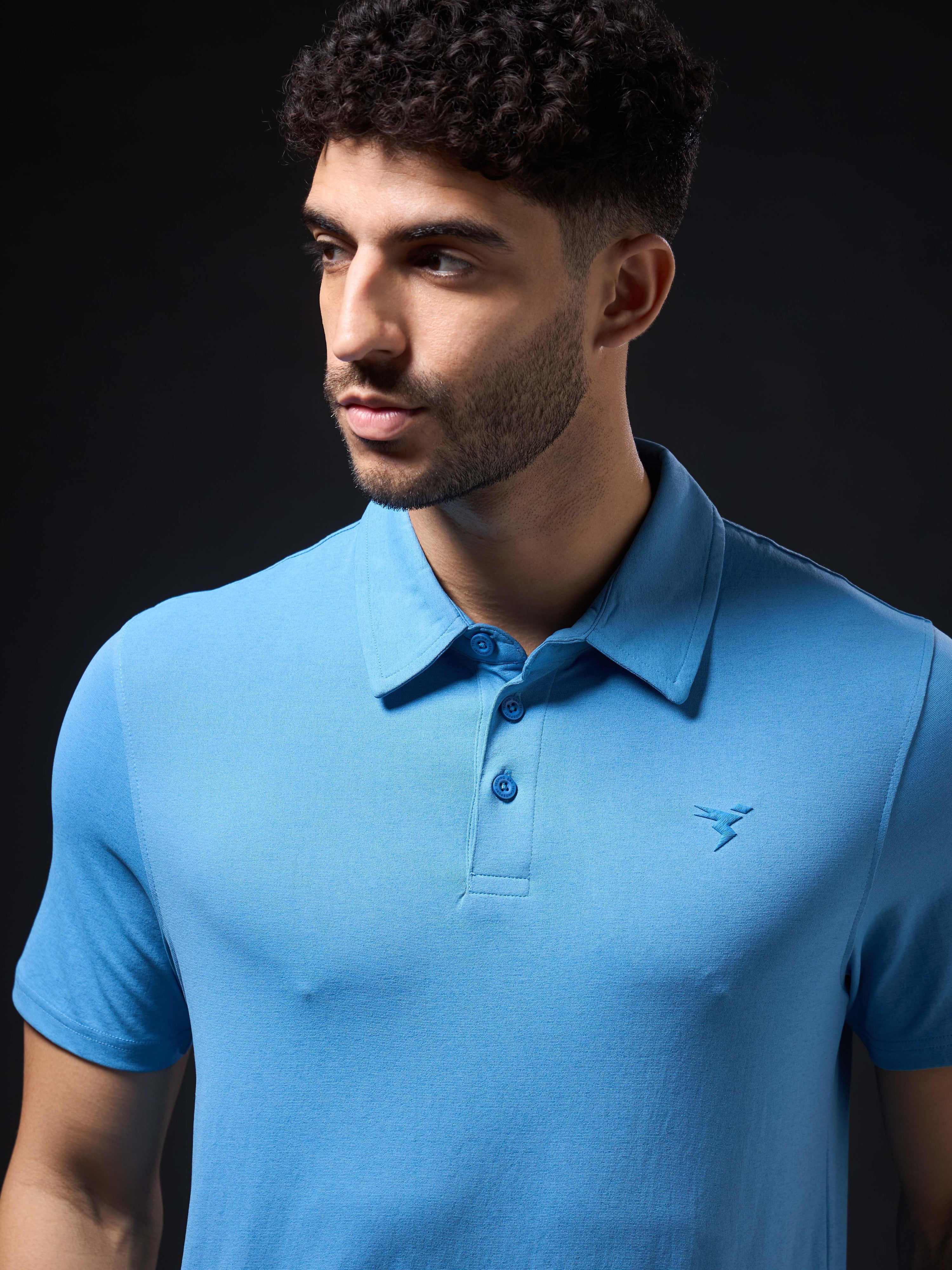 Men Solid Slim Fit Polo T-shirt with COTFLEX - Image 5
