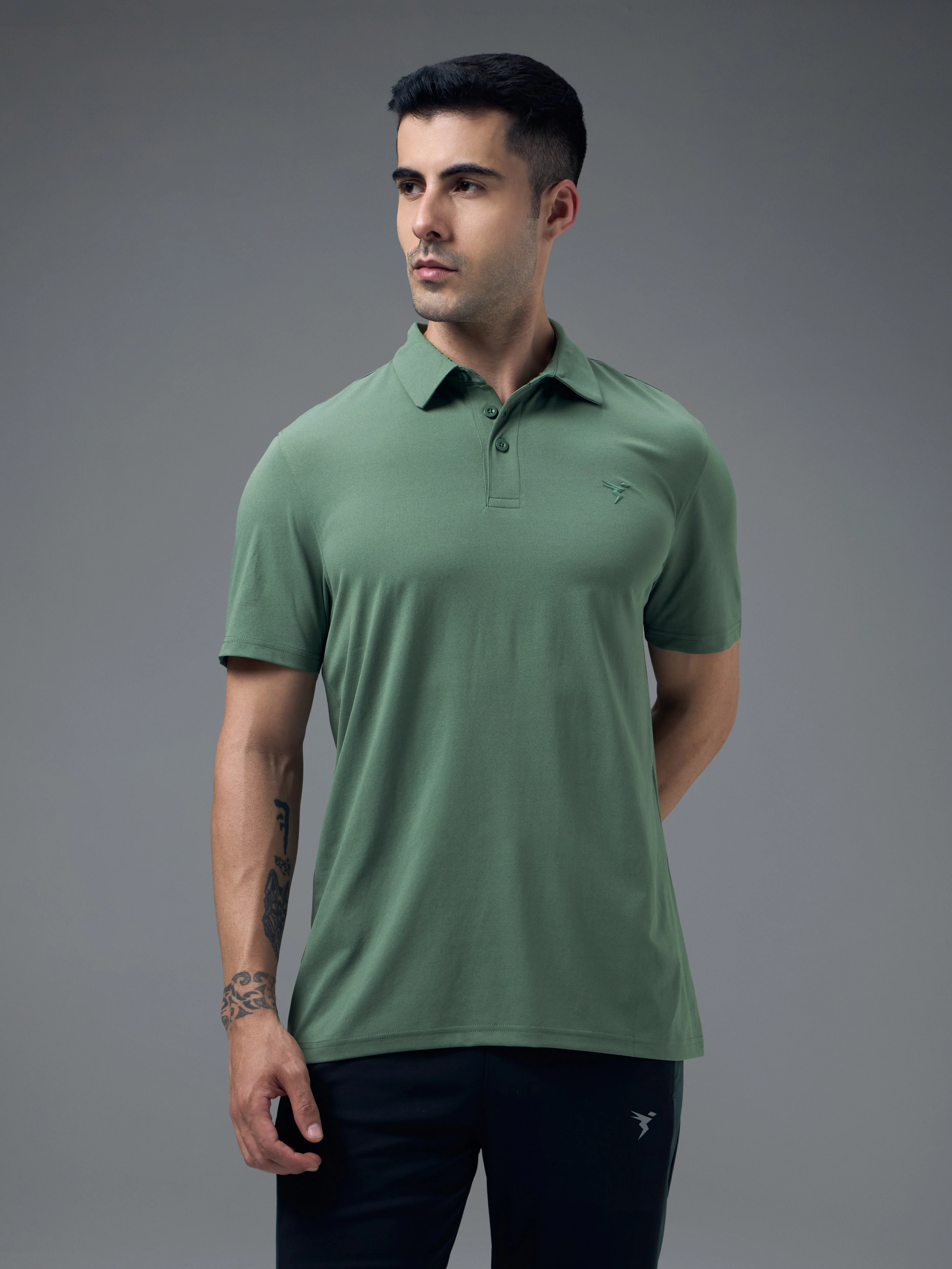Men Solid Slim Fit Polo T-shirt with COTFLEX - Image 2