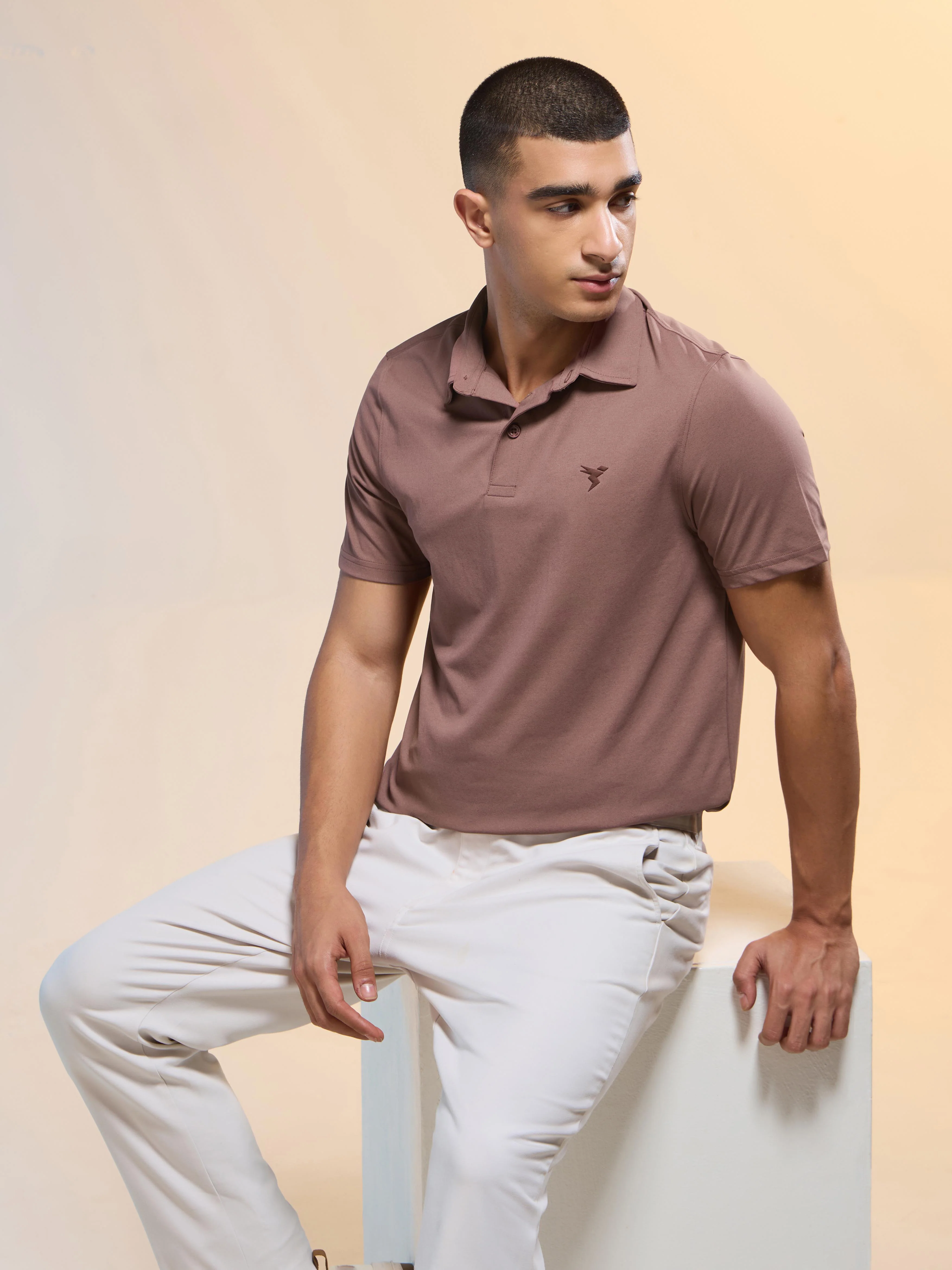 Men Solid Slim Fit Polo T-shirt with COTFLEX