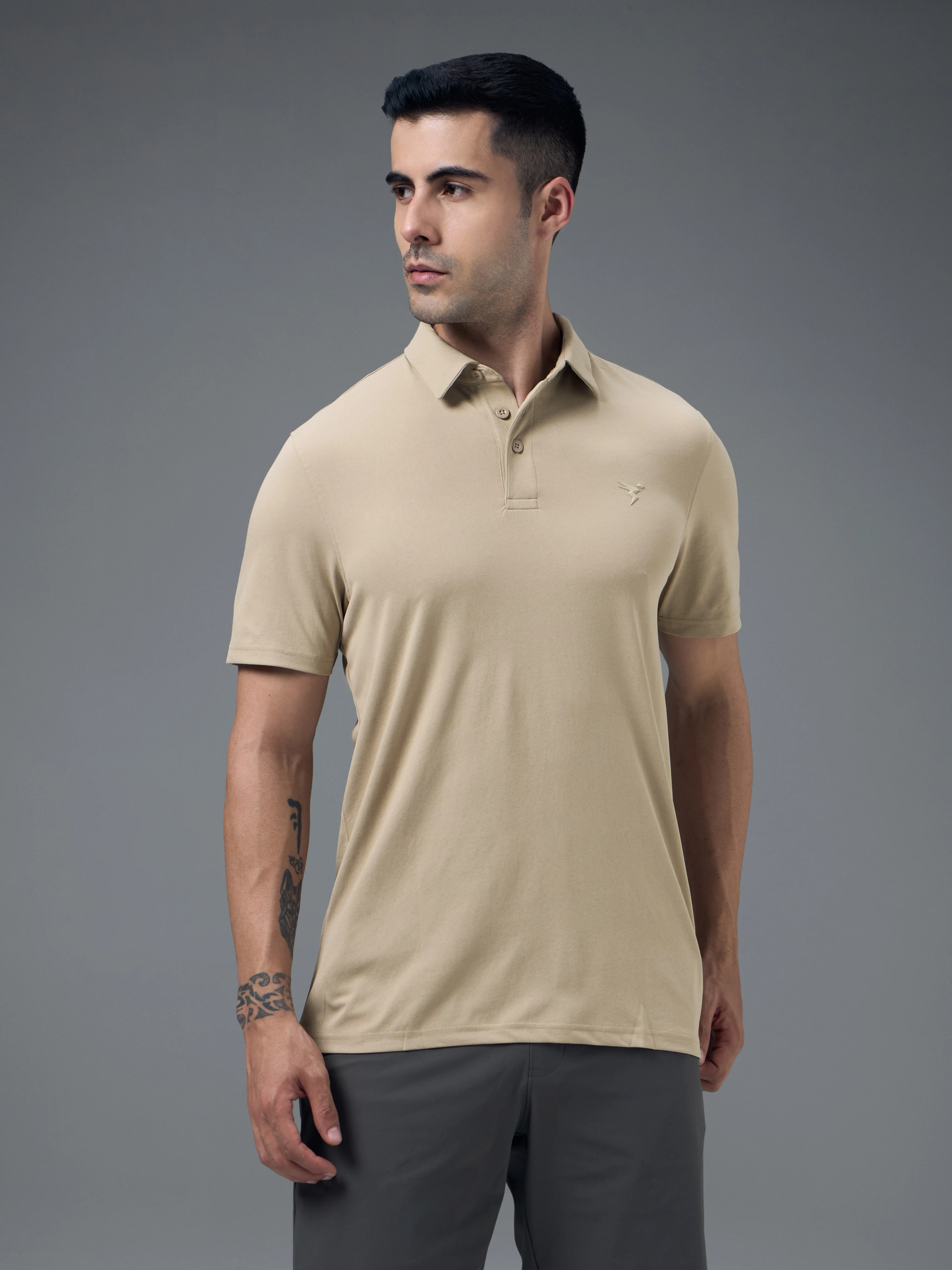 Men Solid Slim Fit Polo T-shirt with COTFLEX - Image 2