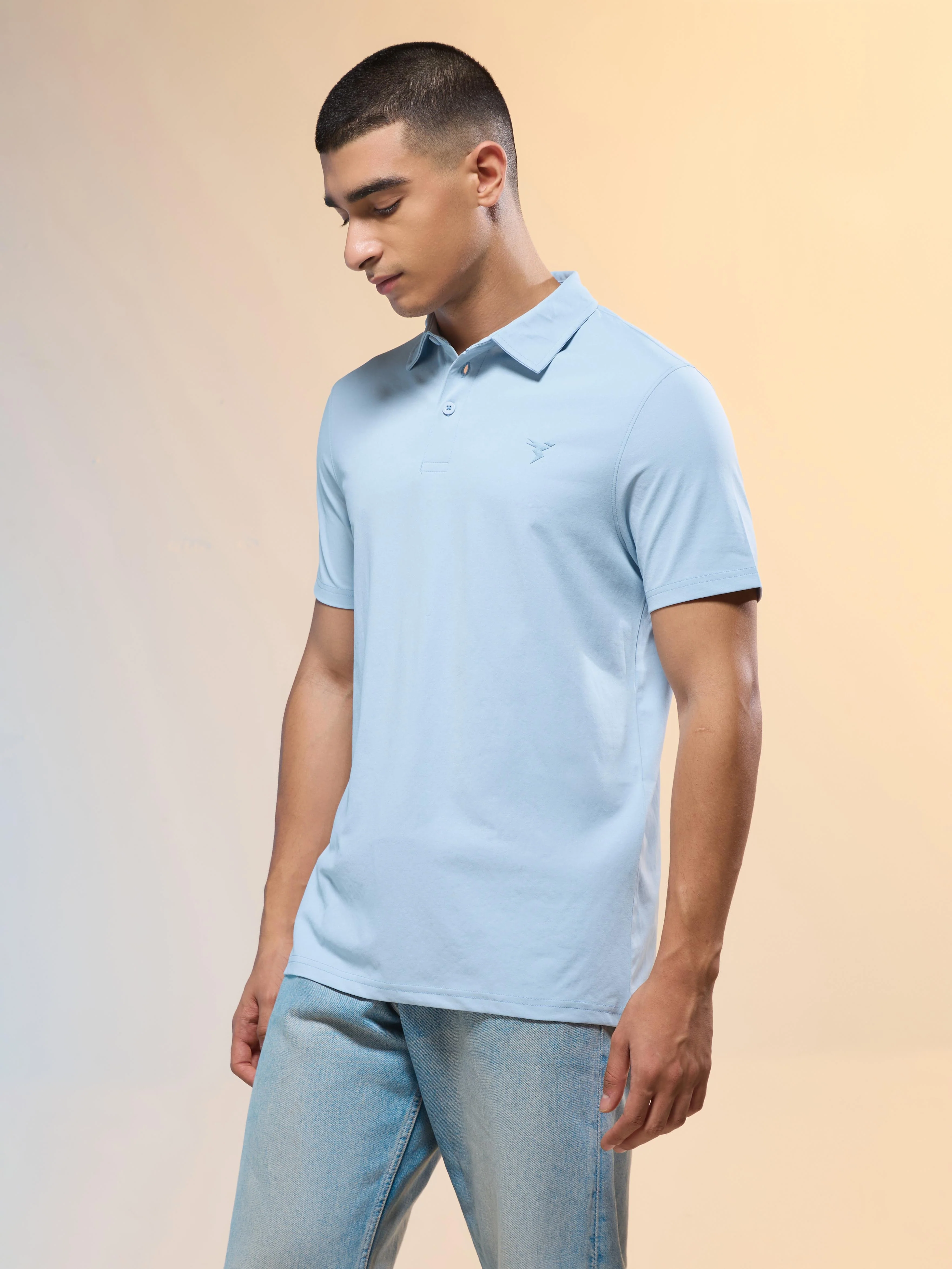 Men Solid Slim Fit Polo T-shirt with COTFLEX - Image 4