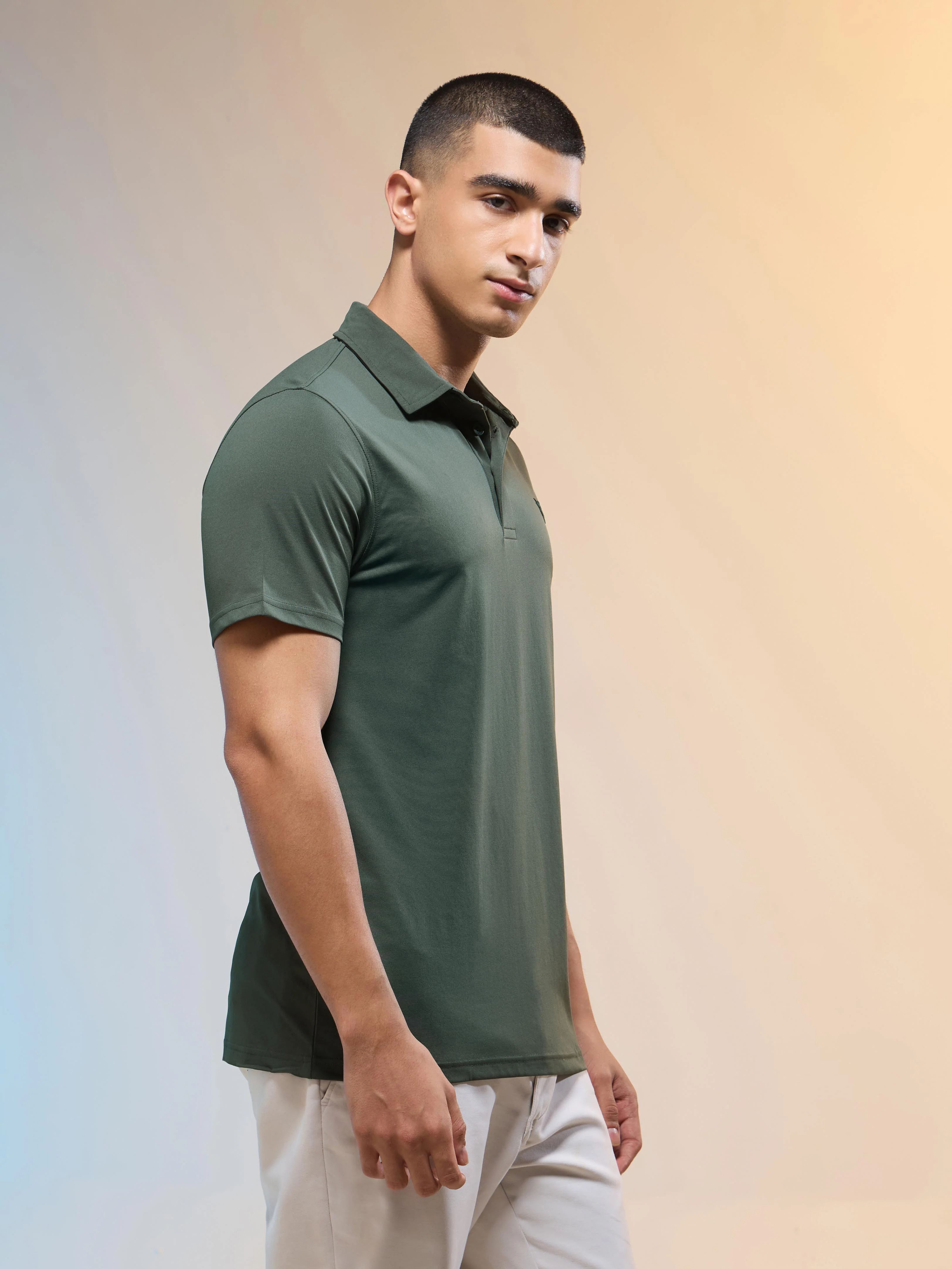 Men Solid Slim Fit Polo T-shirt with COTFLEX - Image 4