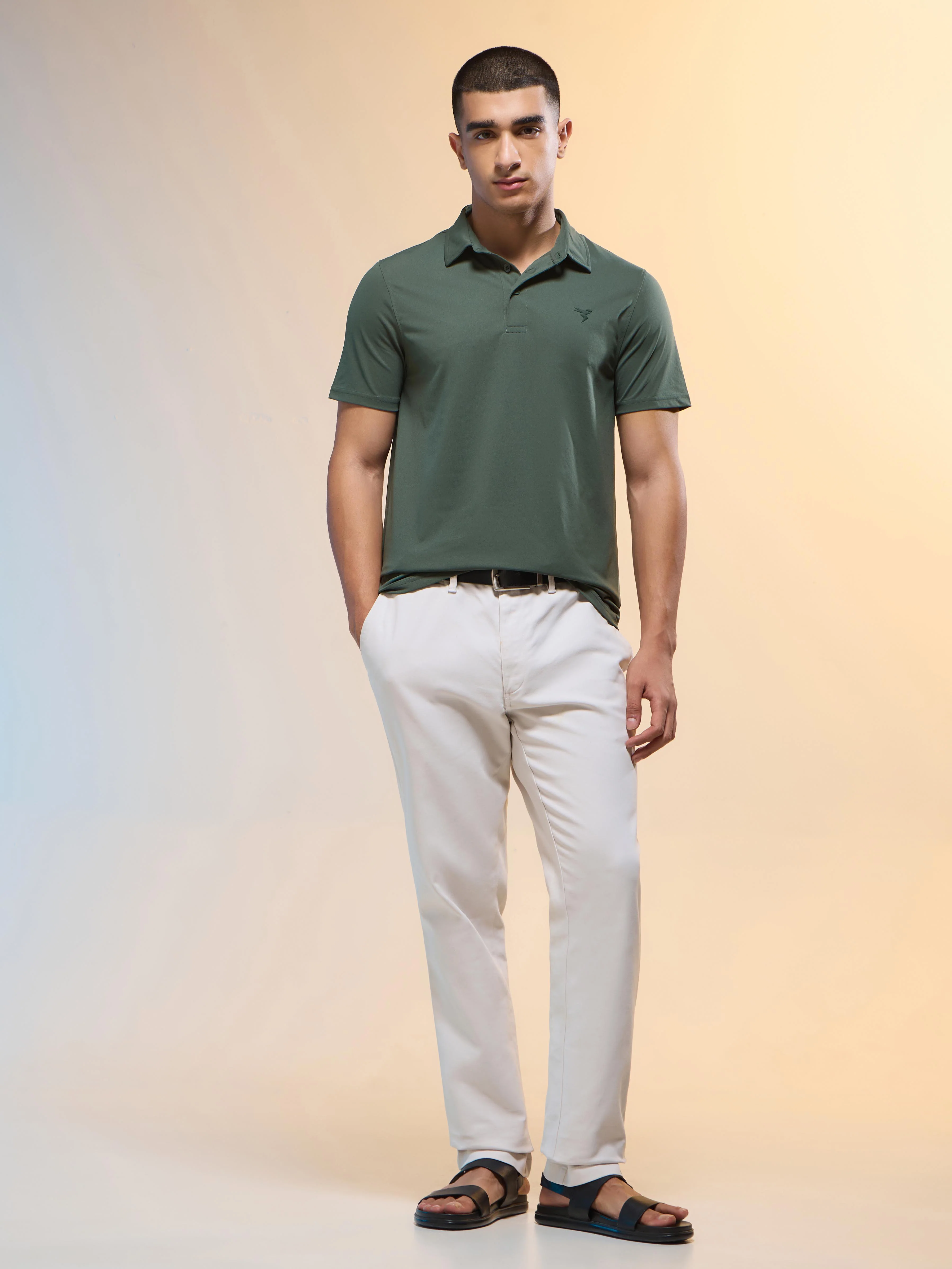 Men Solid Slim Fit Polo T-shirt with COTFLEX - Image 5