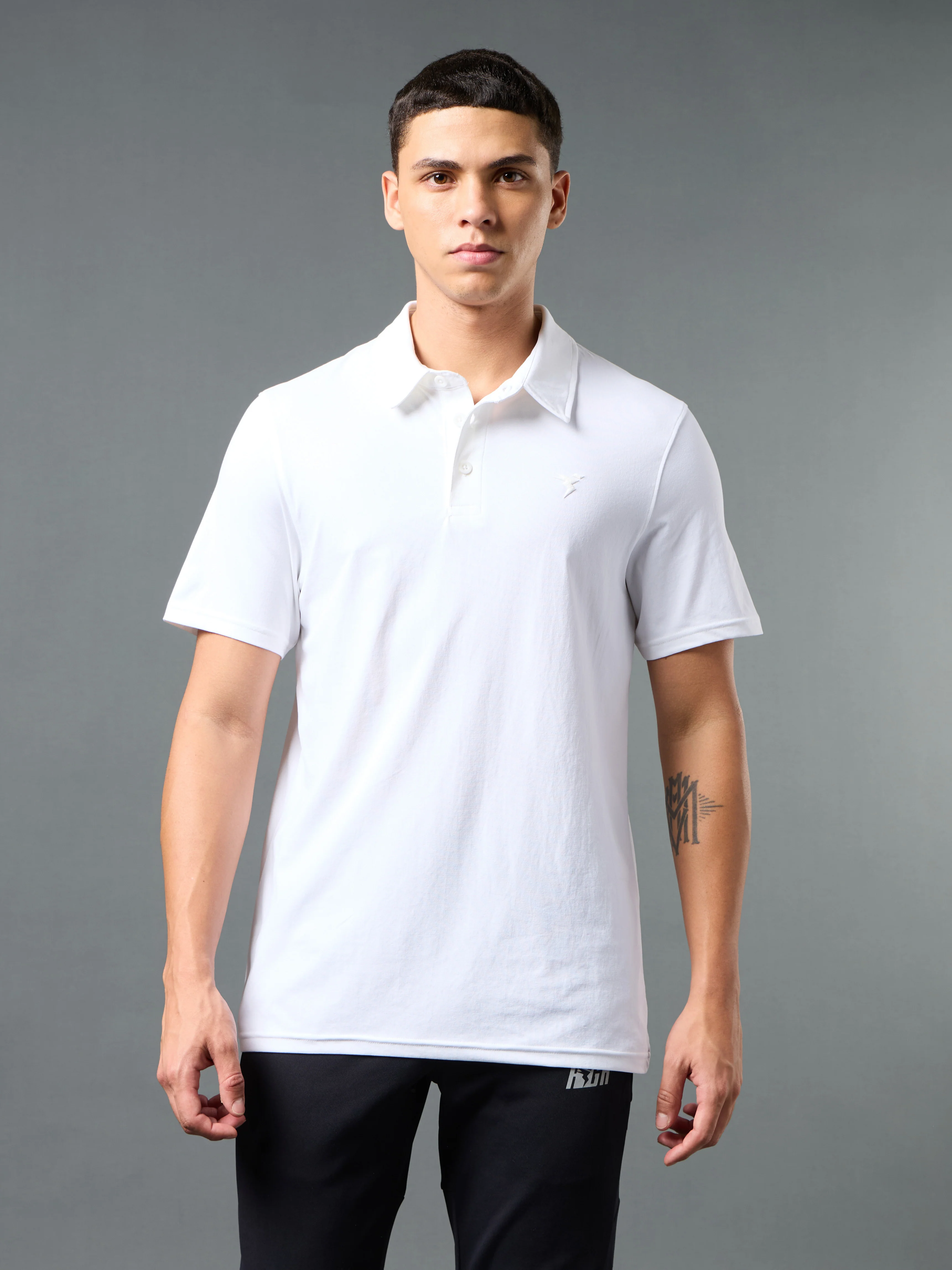 Men Solid Slim Fit Polo T-shirt with COTFLEX - Image 2