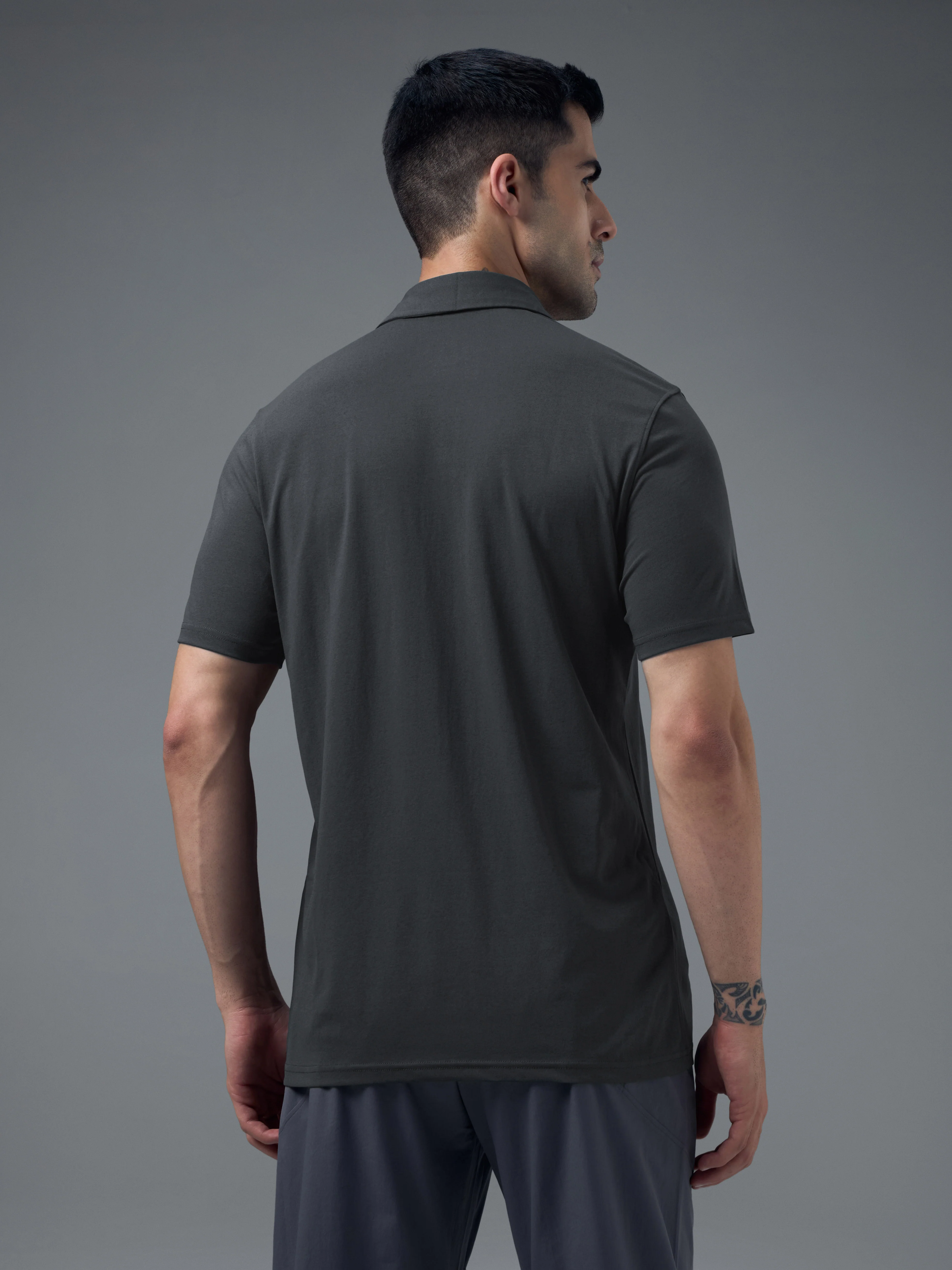 Men Solid Slim Fit Polo T-shirt with COTFLEX - Image 3