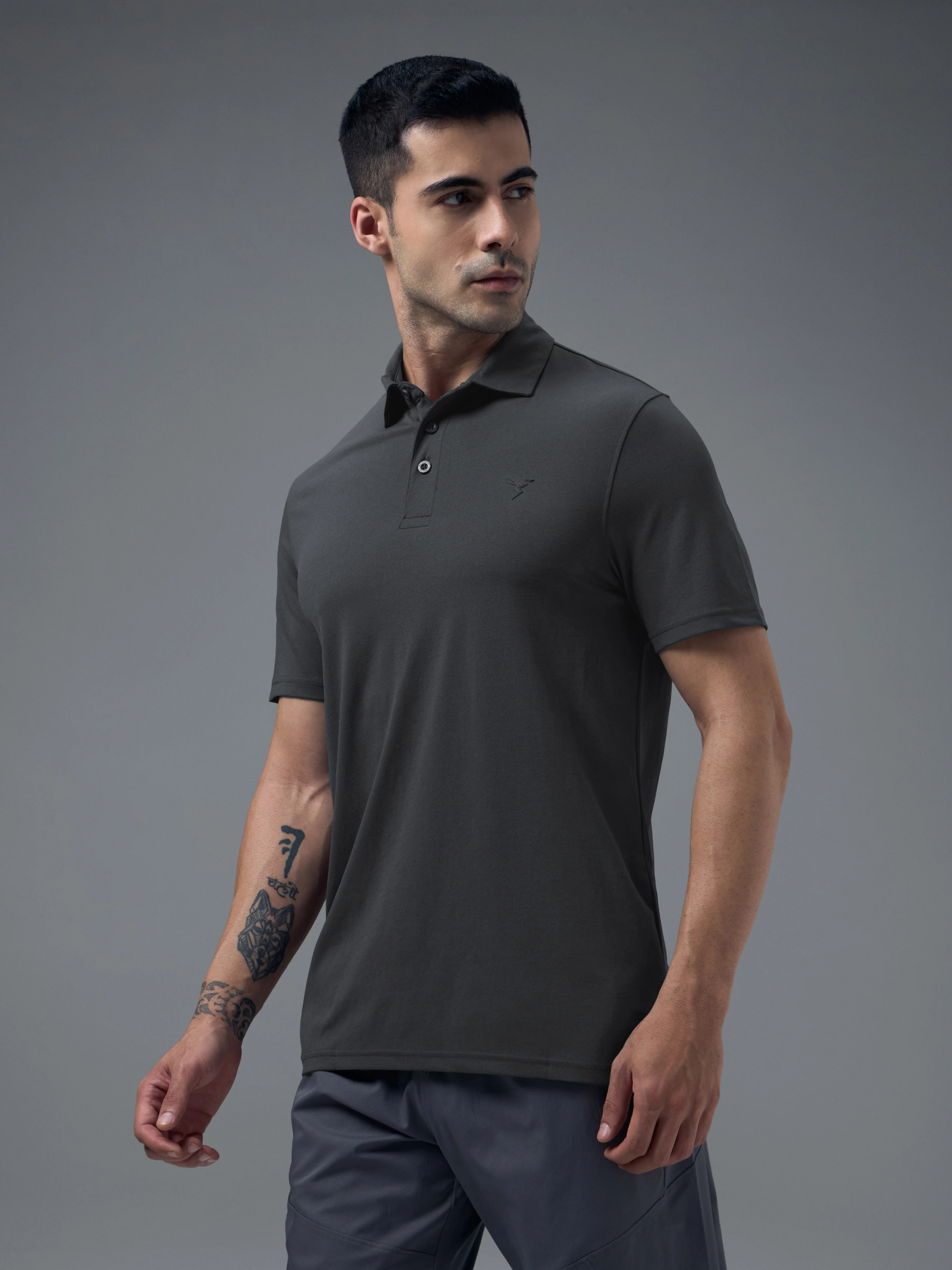 Men Solid Slim Fit Polo T-shirt with COTFLEX - Image 4