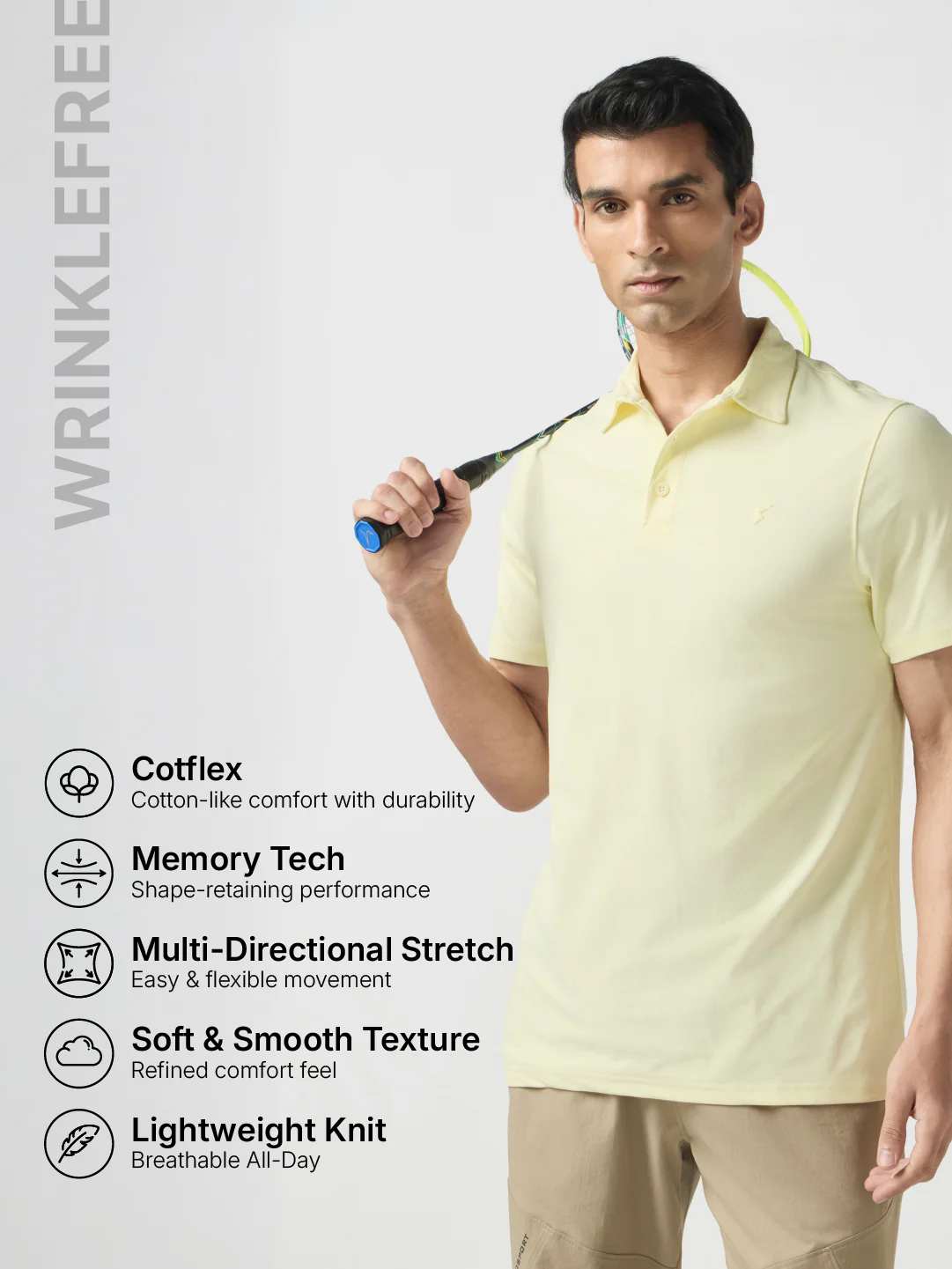Men Solid Slim Fit Polo T-shirt with COTFLEX - Image 2