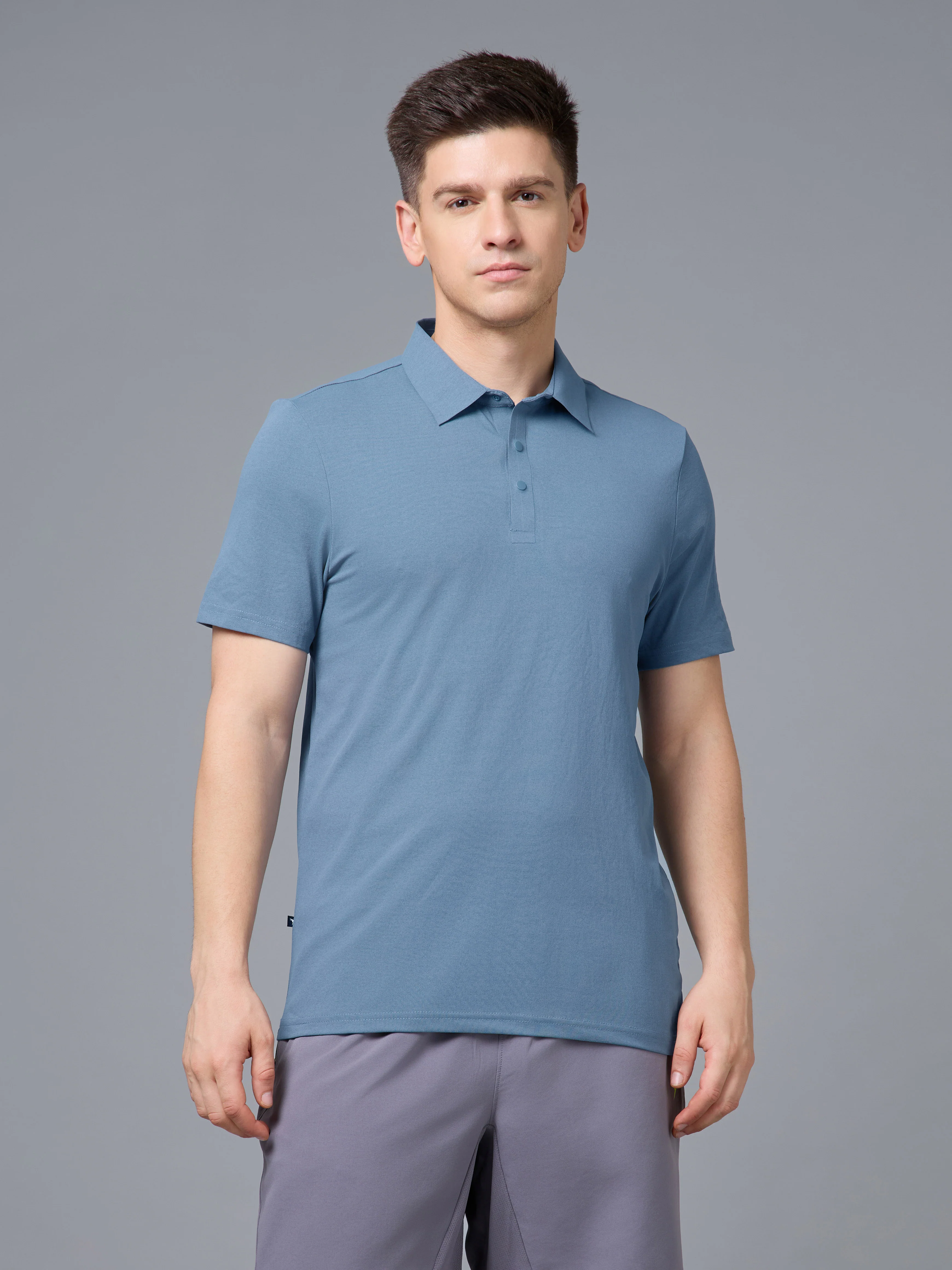 Men Solid Slim Fit Polo T-shirt with COTFLEX - Image 2