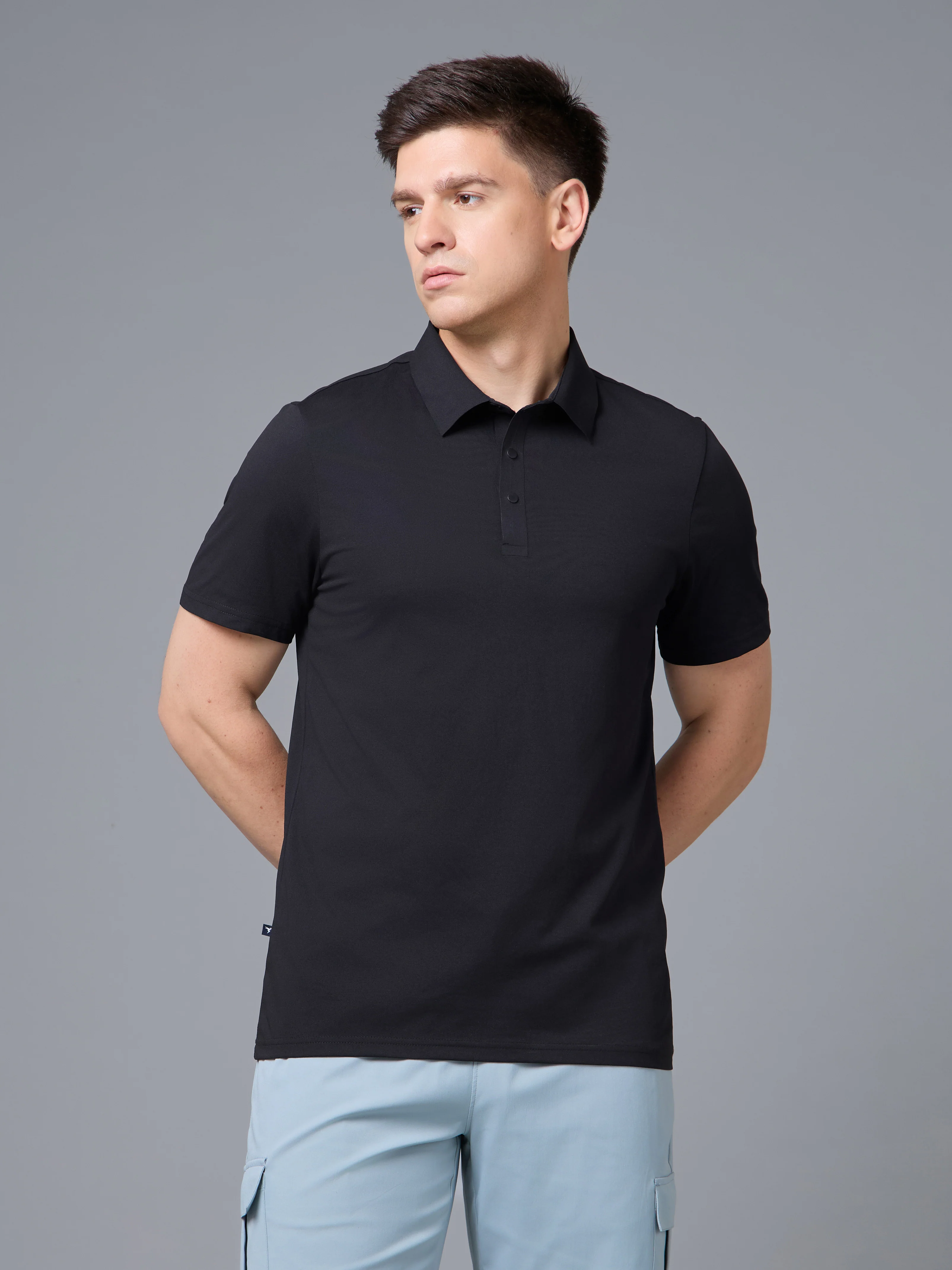 Men Solid Slim Fit Polo T-shirt with COTFLEX - Image 2