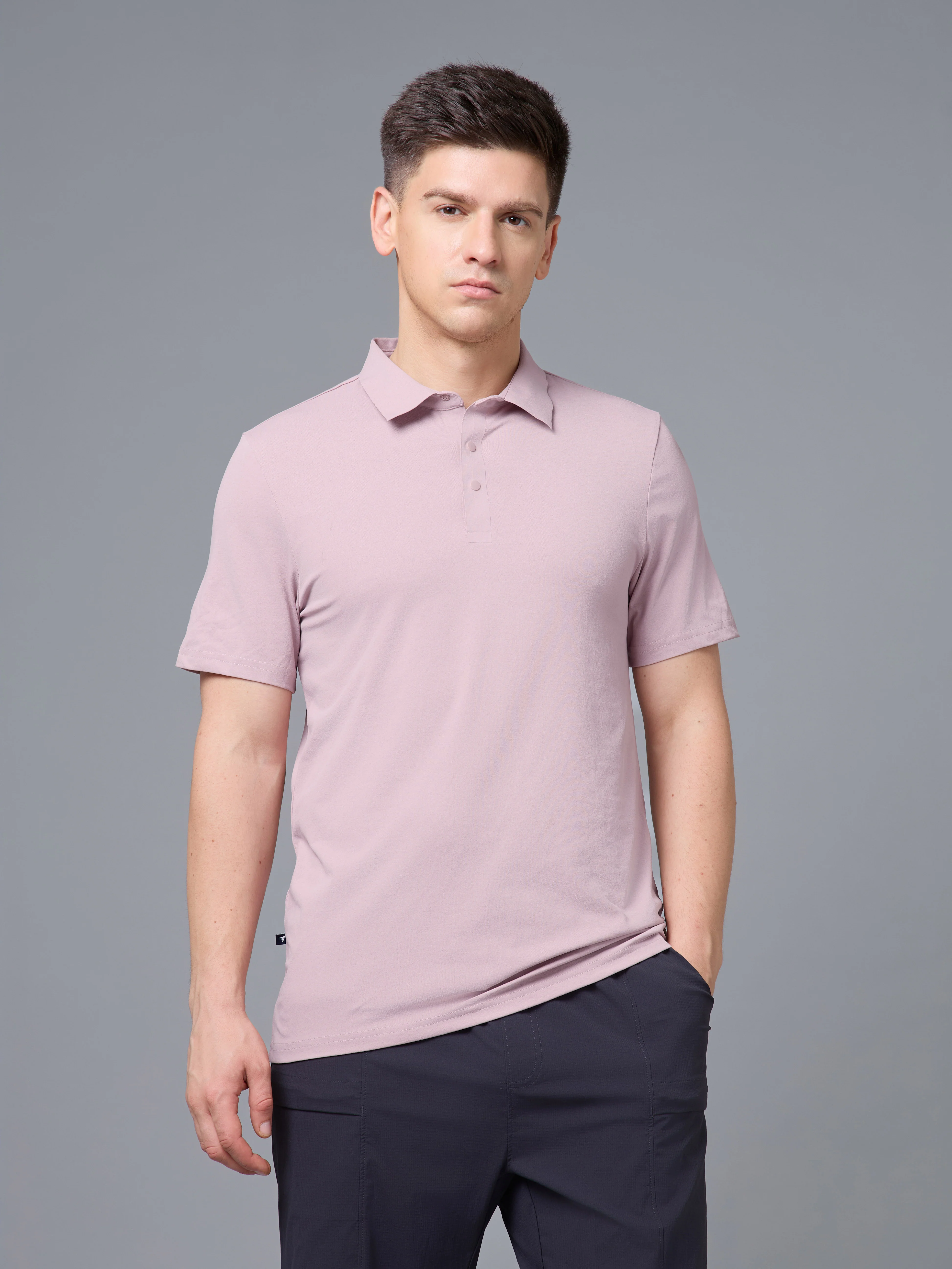 Men Solid Slim Fit Polo T-shirt with COTFLEX - Image 2