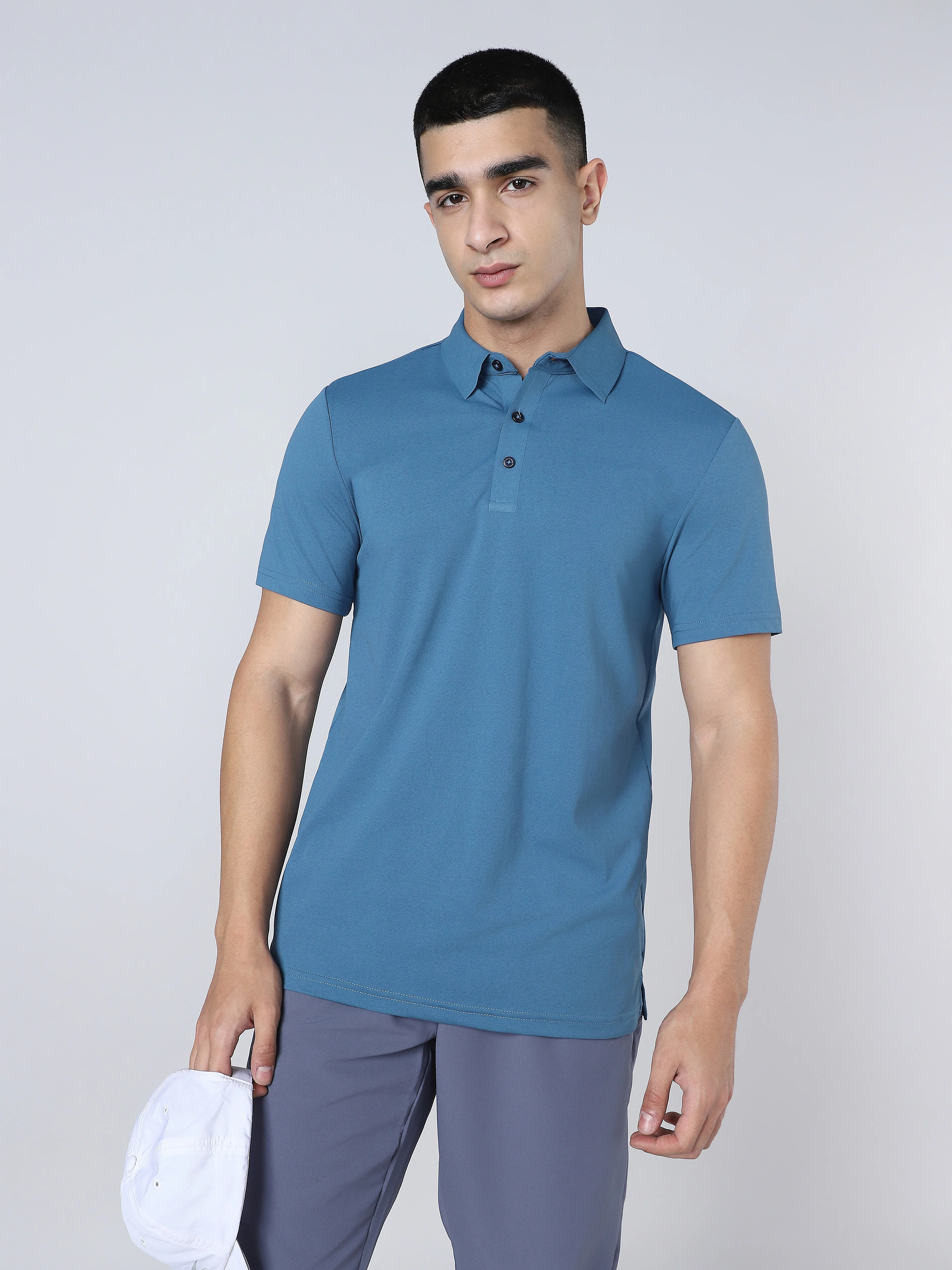 Men Solid Slim Fit Polo T-shirt with COTFLEX