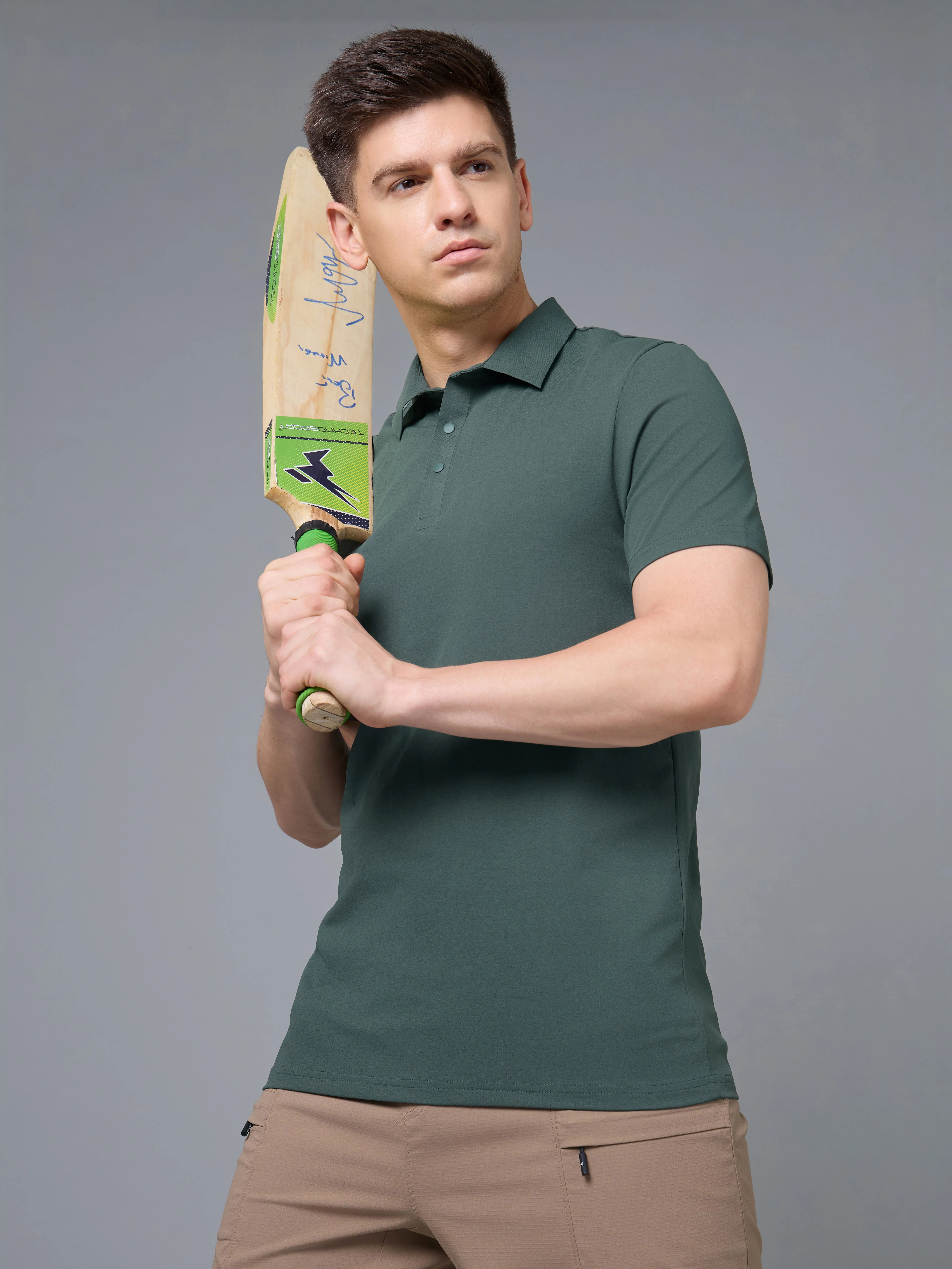 Men Solid Slim Fit Polo T-shirt with COTFLEX