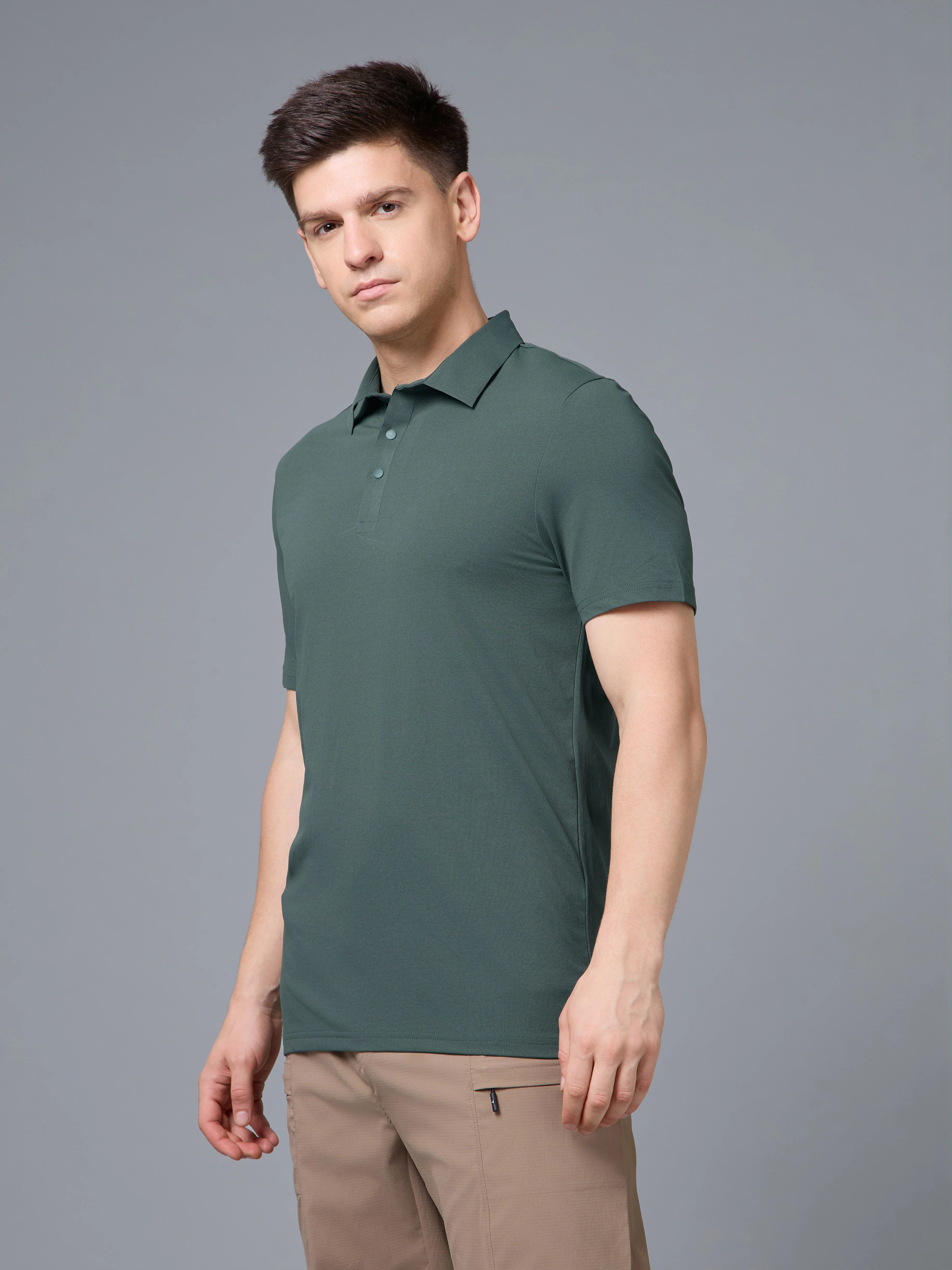Men Solid Slim Fit Polo T-shirt with COTFLEX - Image 3