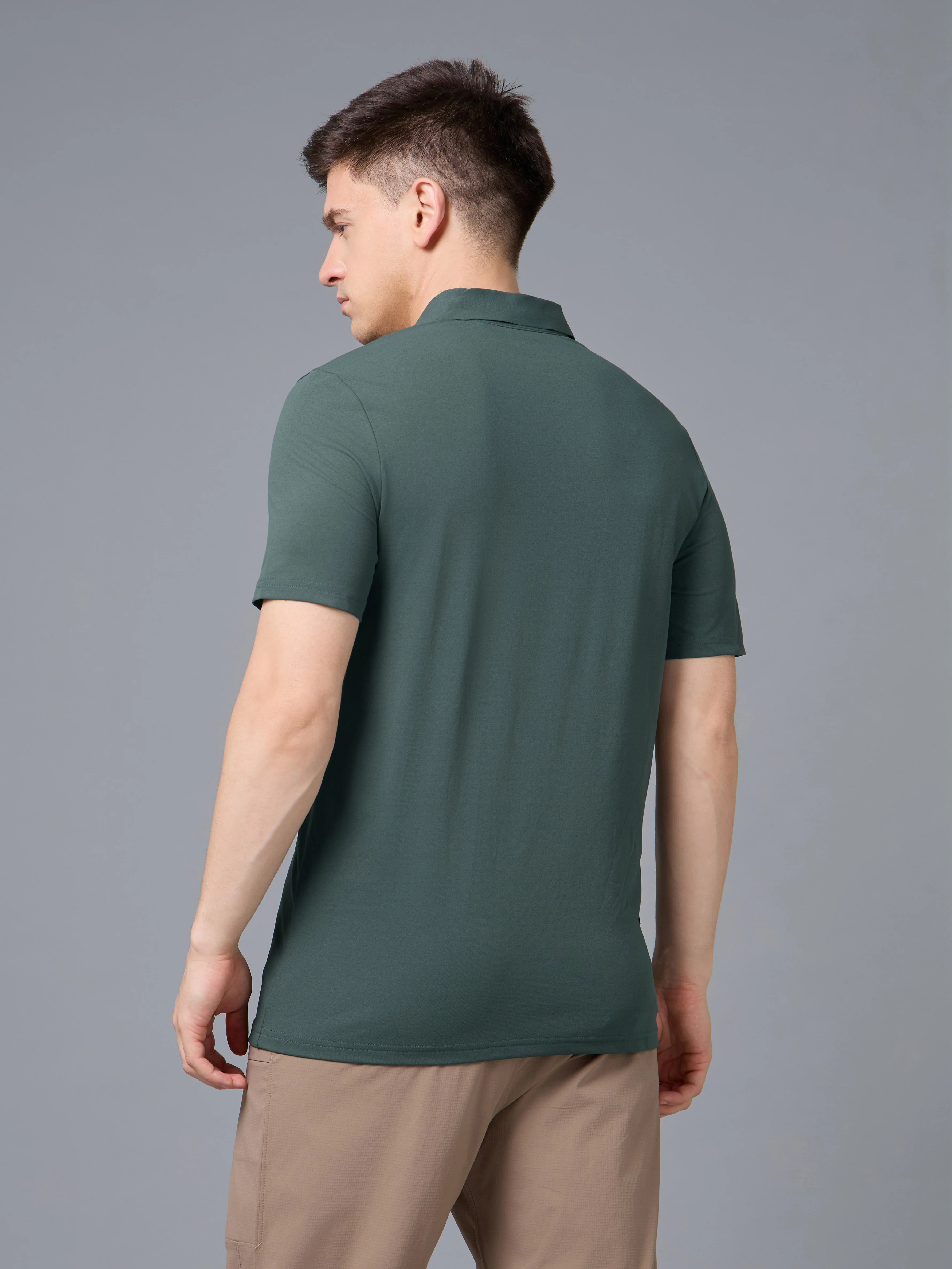 Men Solid Slim Fit Polo T-shirt with COTFLEX - Image 4