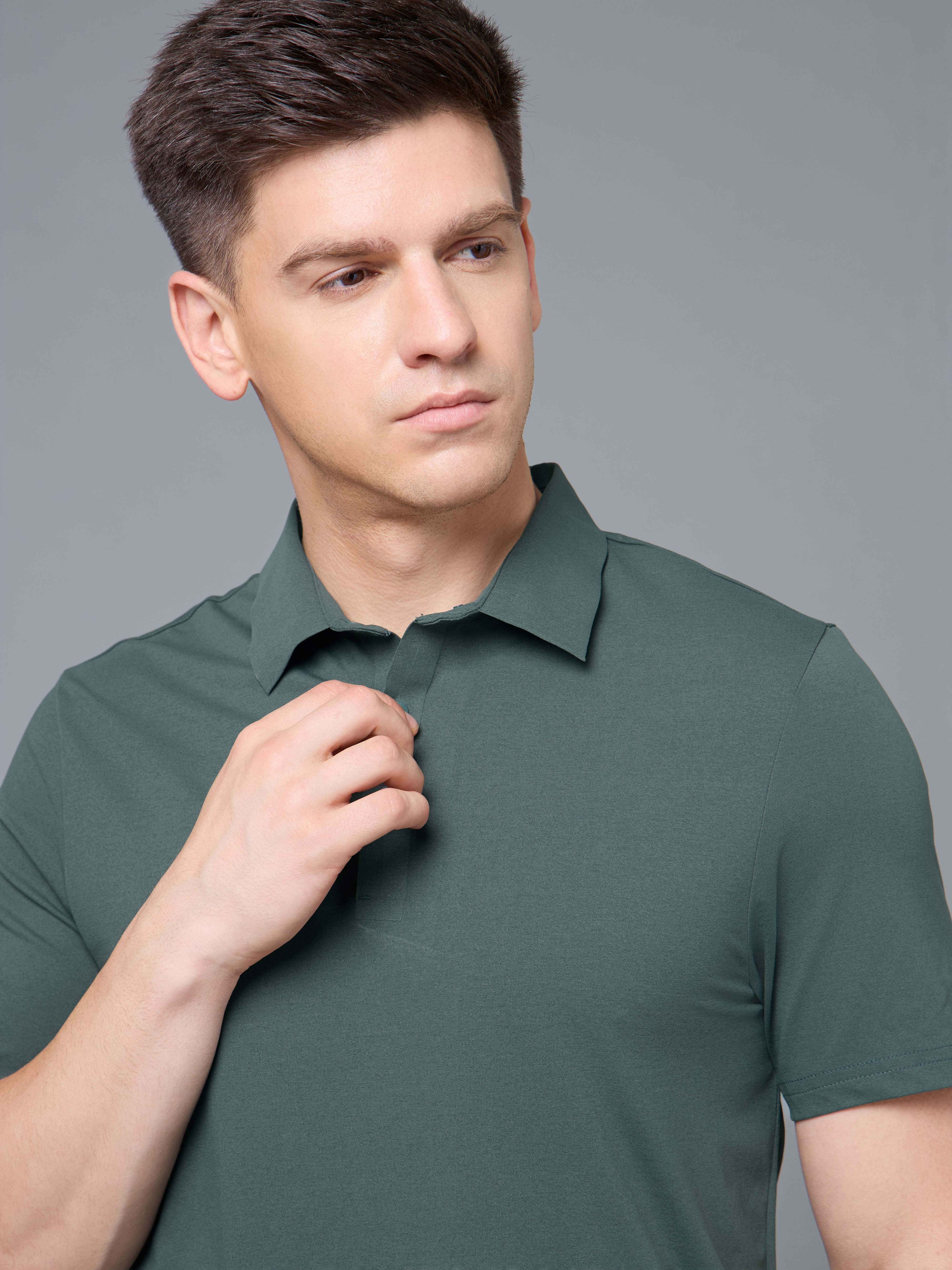Men Solid Slim Fit Polo T-shirt with COTFLEX - Image 5