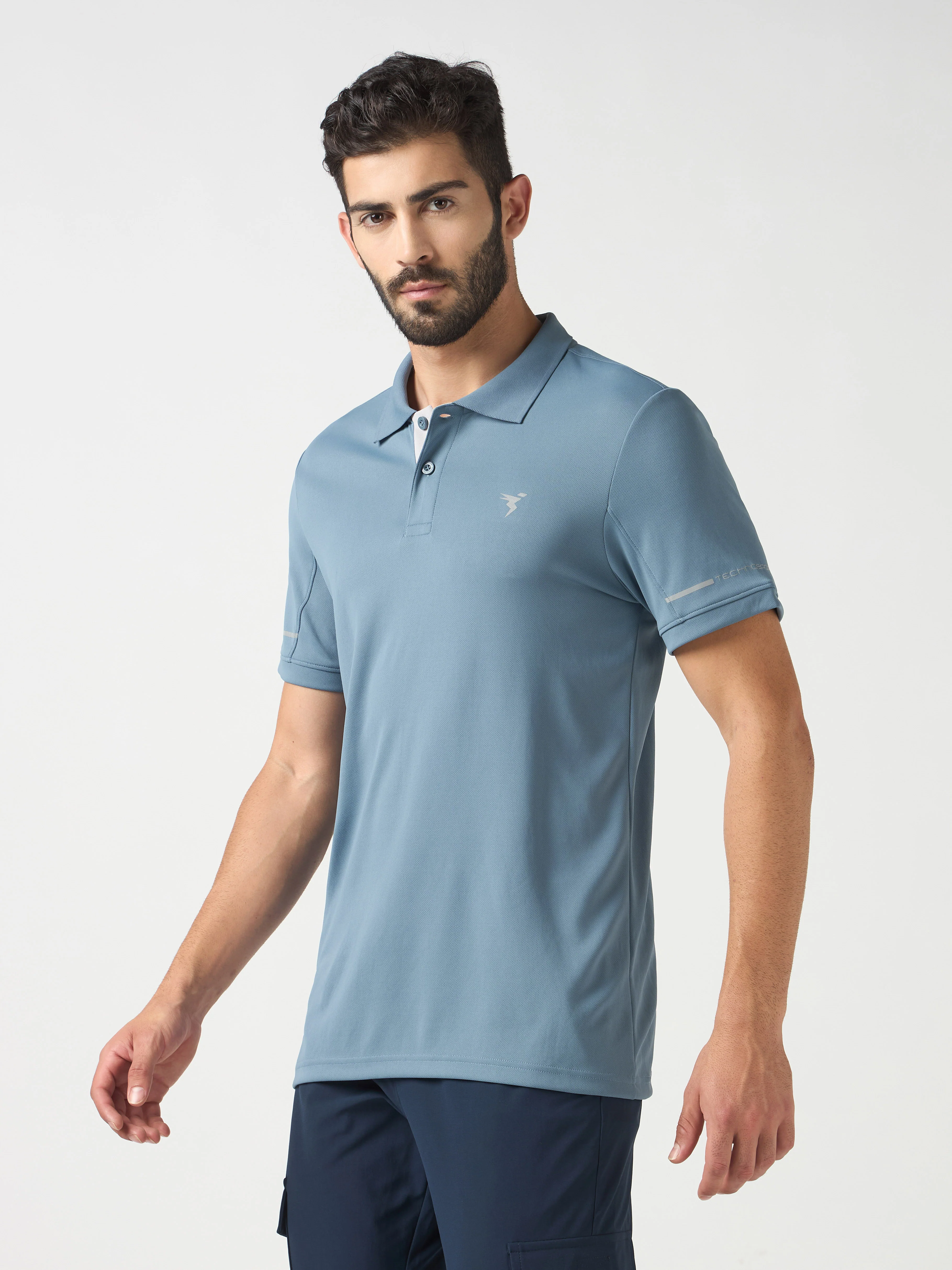 Men Solid Slim Fit Polo T-shirt with TECHNO COOL+ - Image 3
