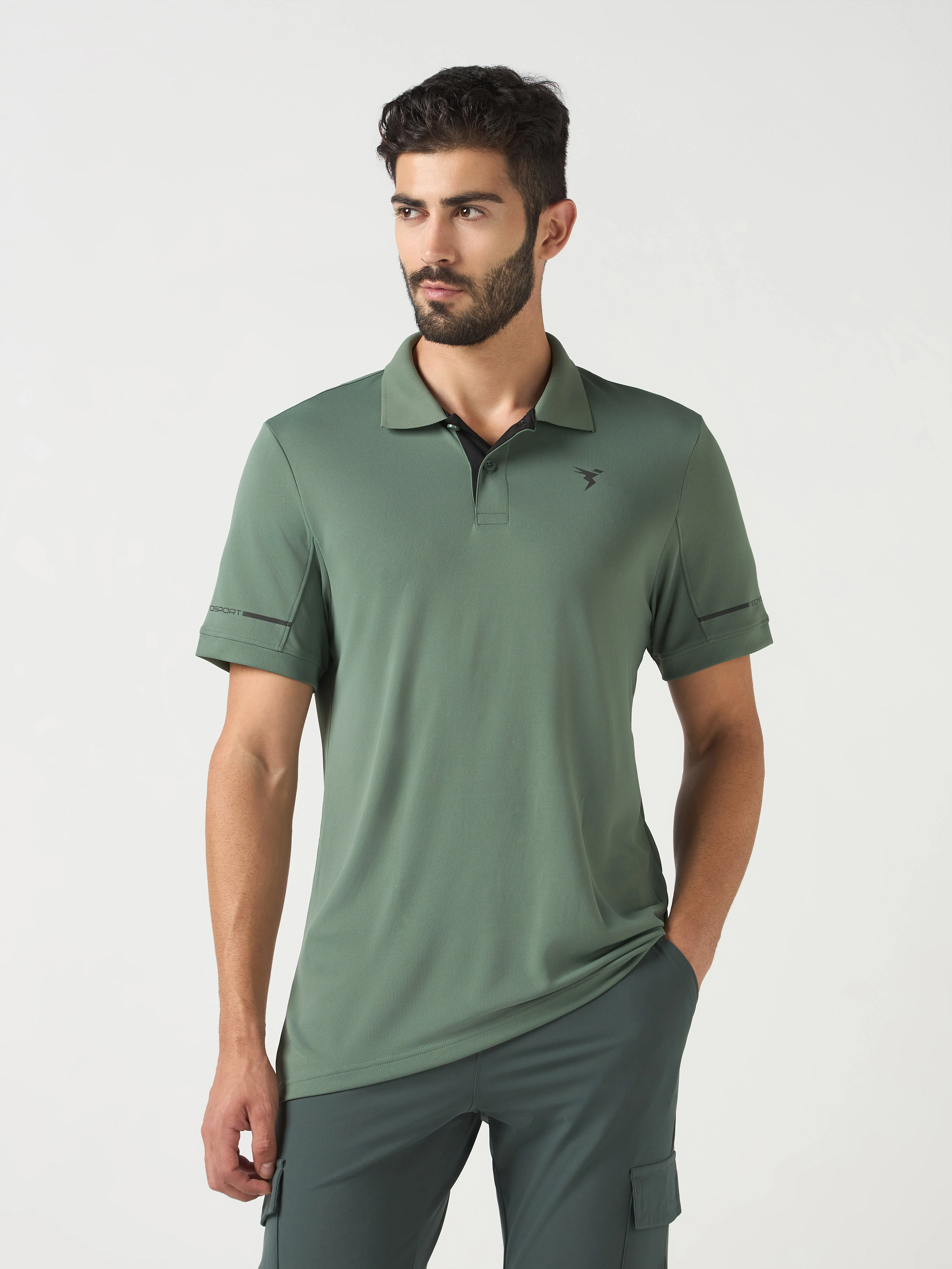 Men Solid Slim Fit Polo T-shirt with TECHNO COOL+ - Image 2