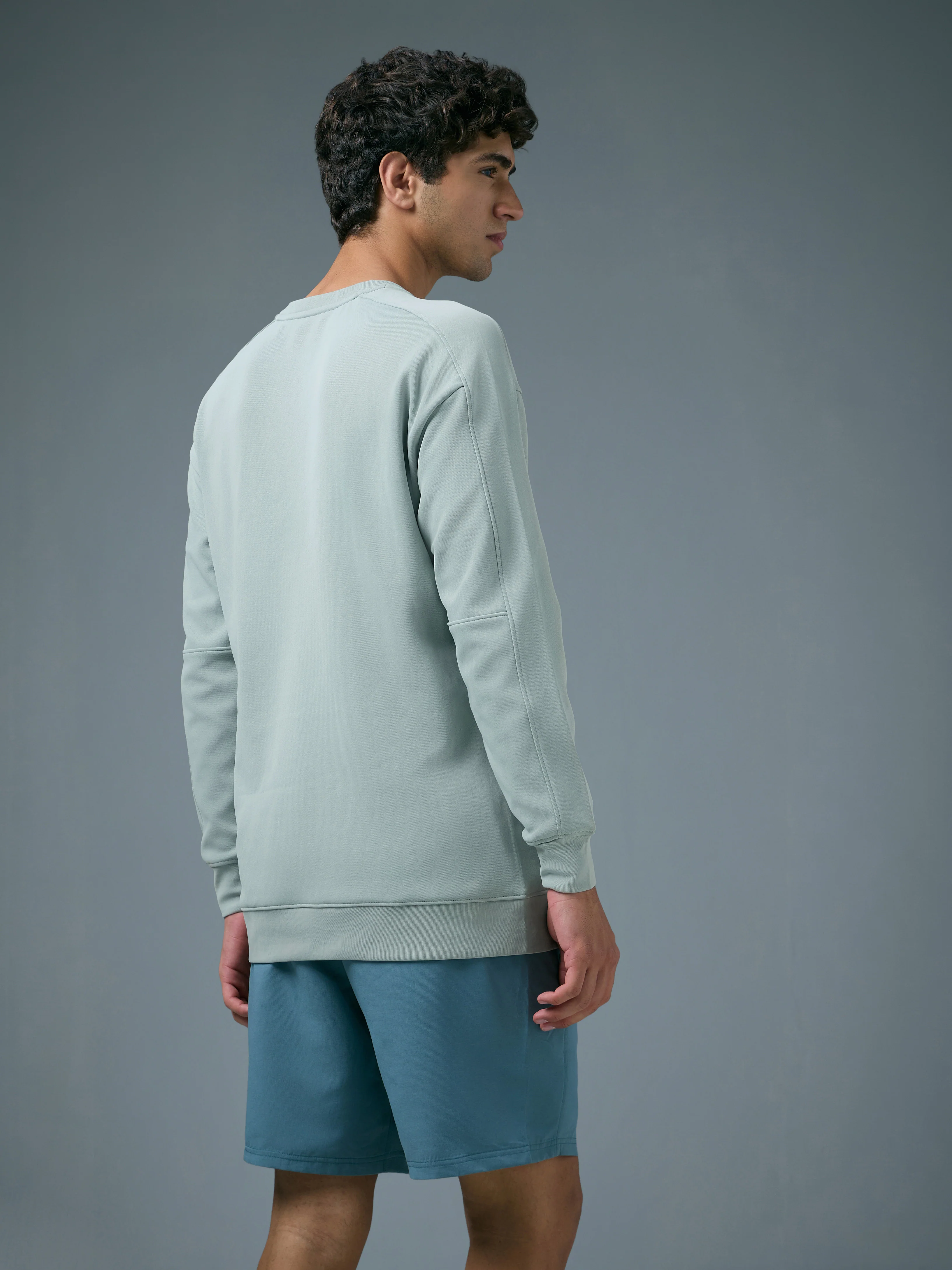 Men Solid Slim Fit Round Neck Sports Sweatshirt with ELASTOPLUS - Image 3
