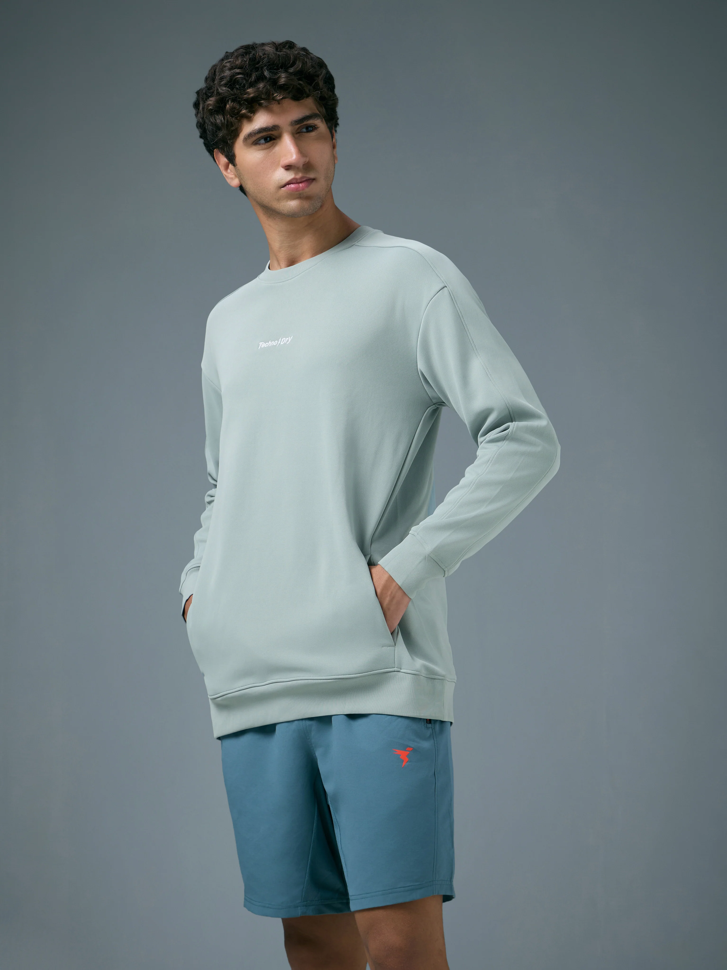 Men Solid Slim Fit Round Neck Sports Sweatshirt with ELASTOPLUS - Image 4