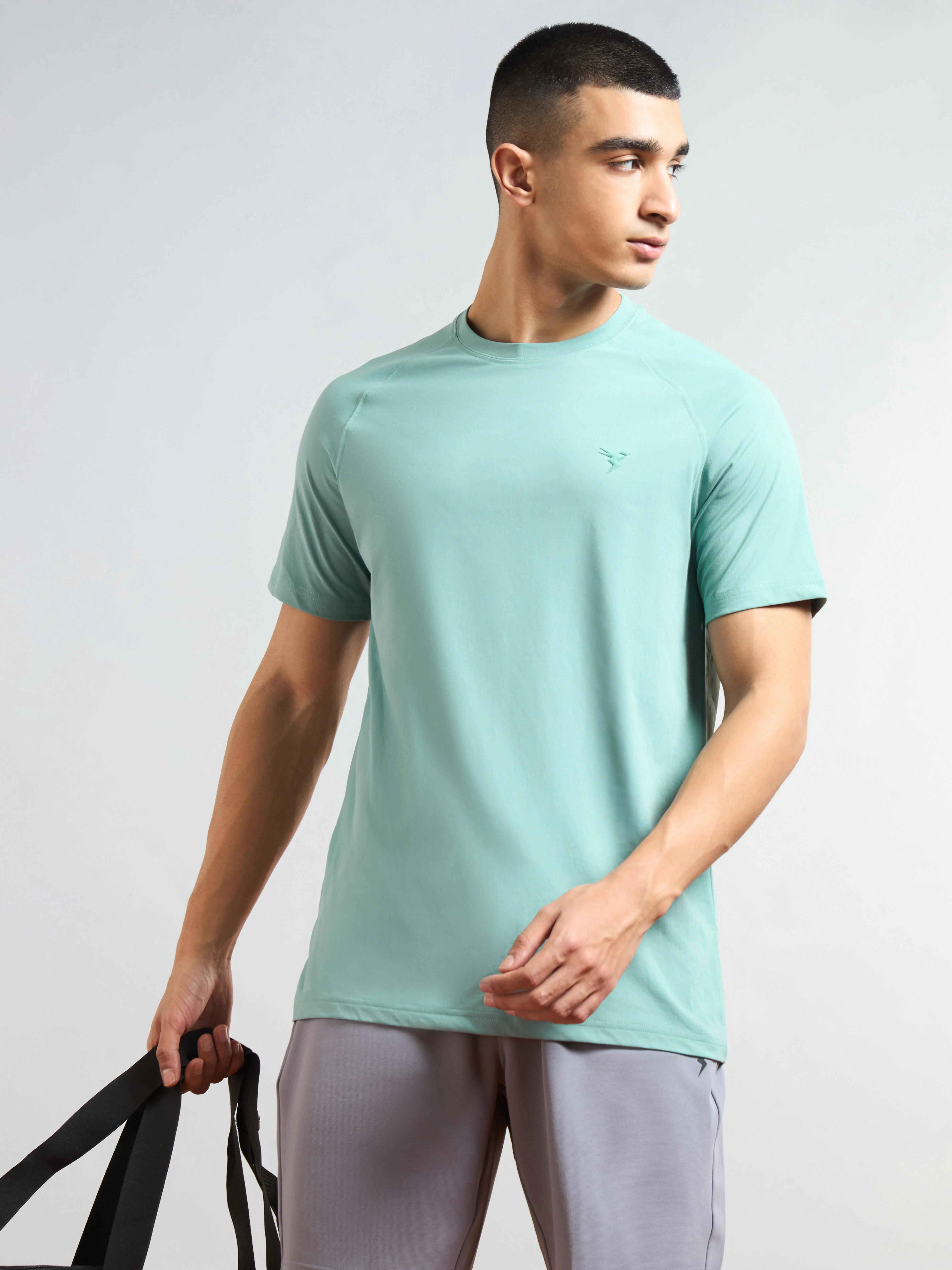 Men Solid Slim Fit Round Neck T-shirt with COTFLEX
