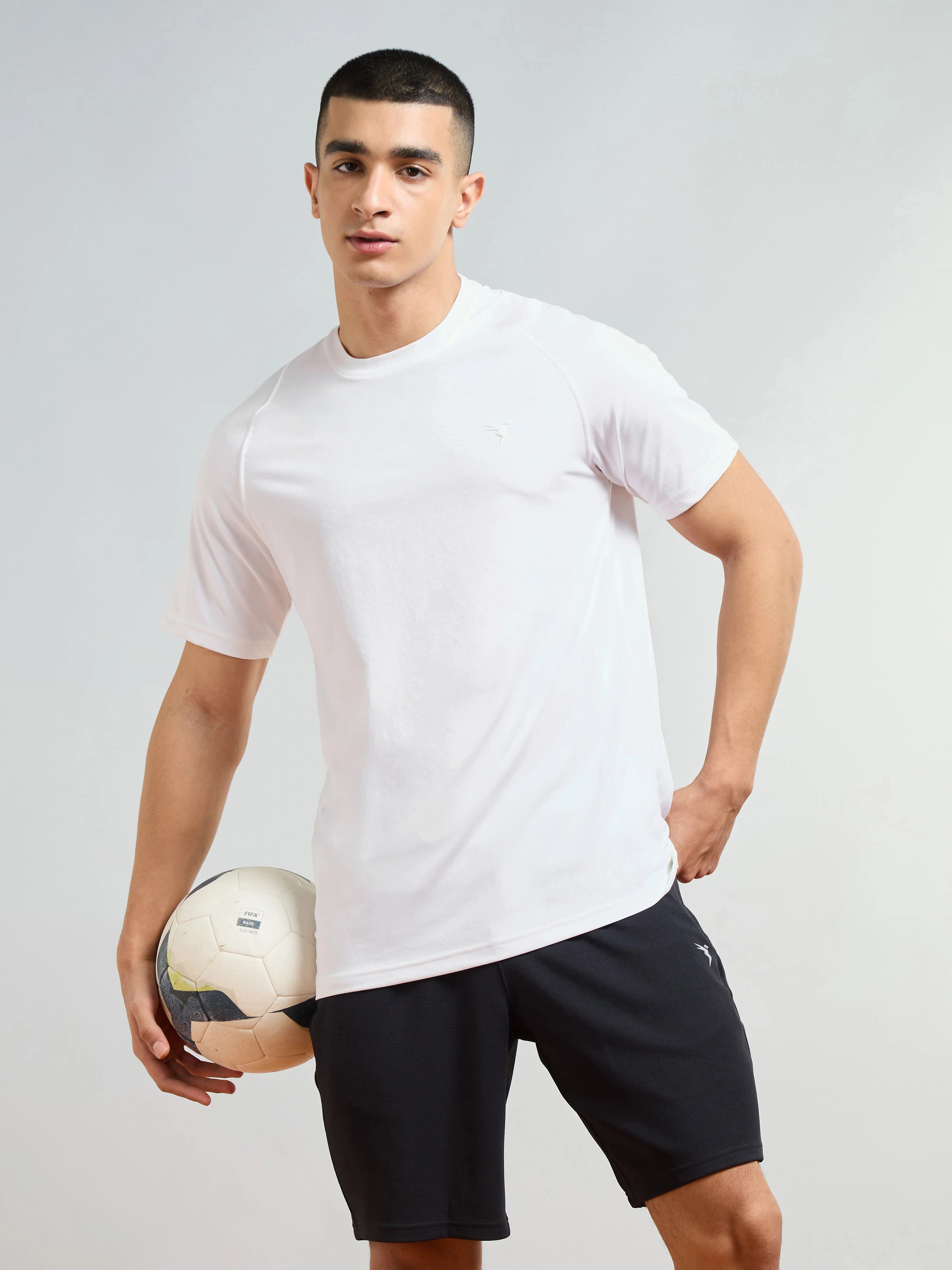 Men Solid Slim Fit Round Neck T-shirt with COTFLEX