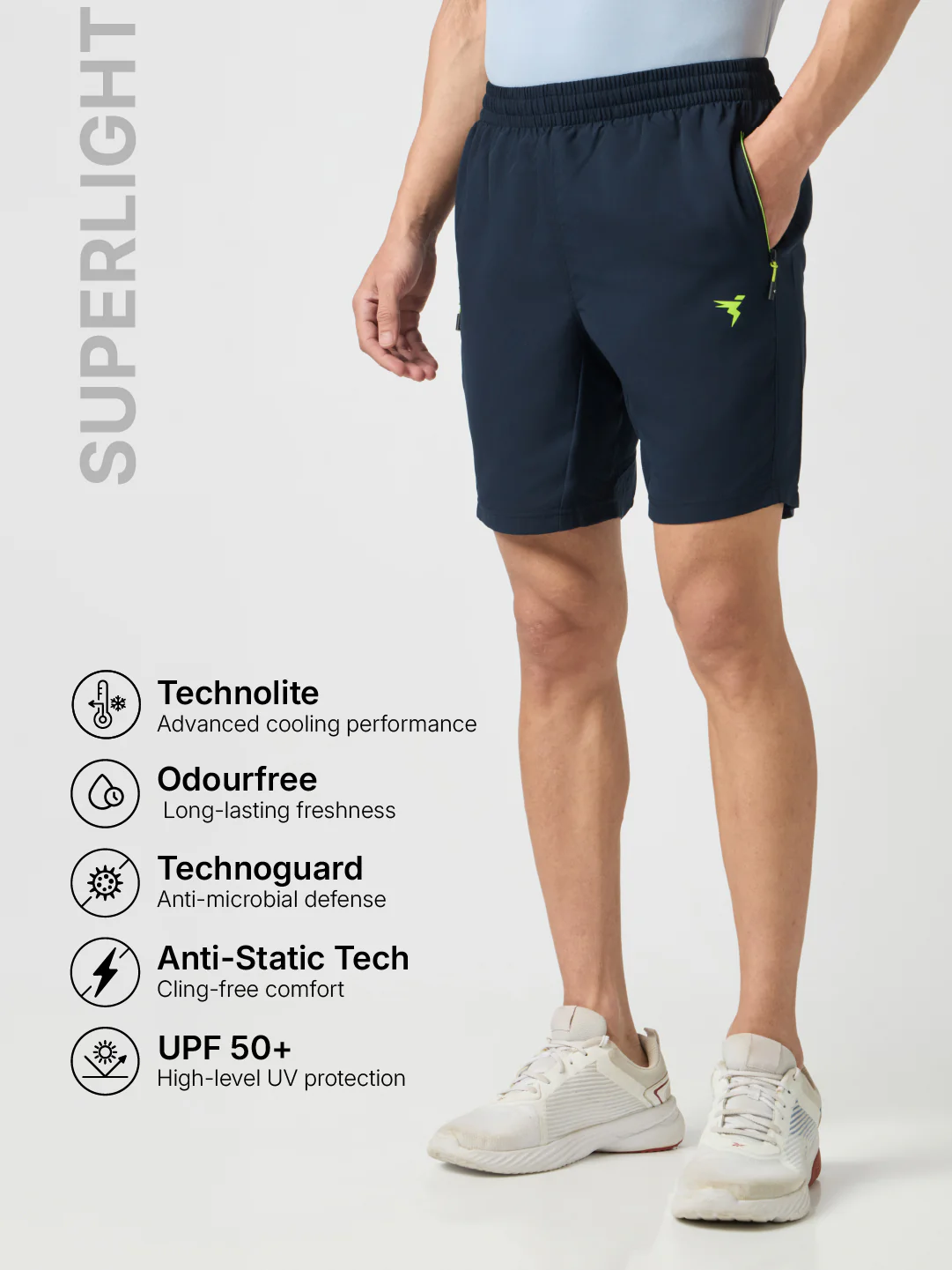 Men Solid Slim Fit Shorts with TECHNOLITE - Image 3