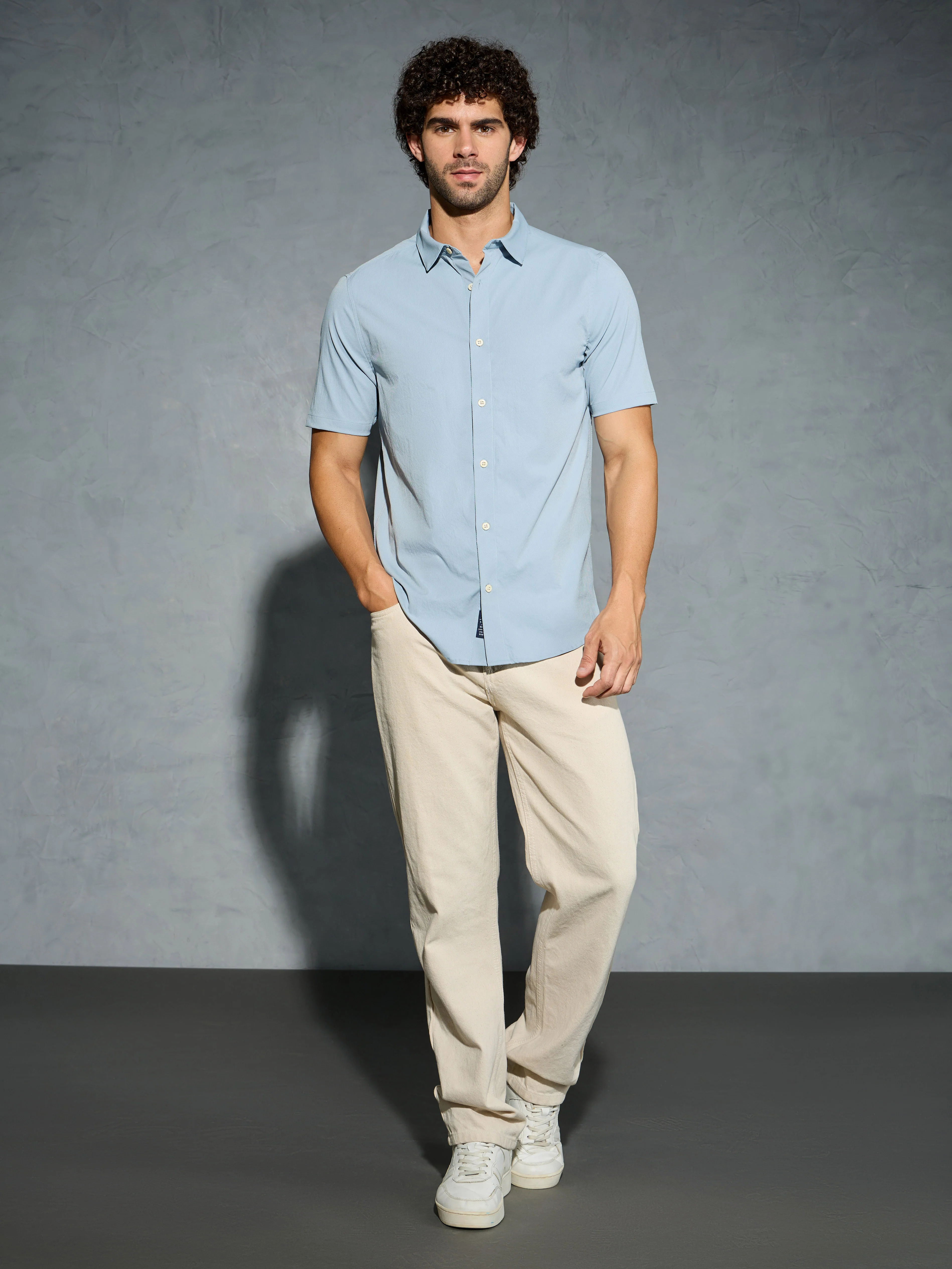 Men Solid Slim Fit Spread Collar Shirt with TS LYTRA - Image 5