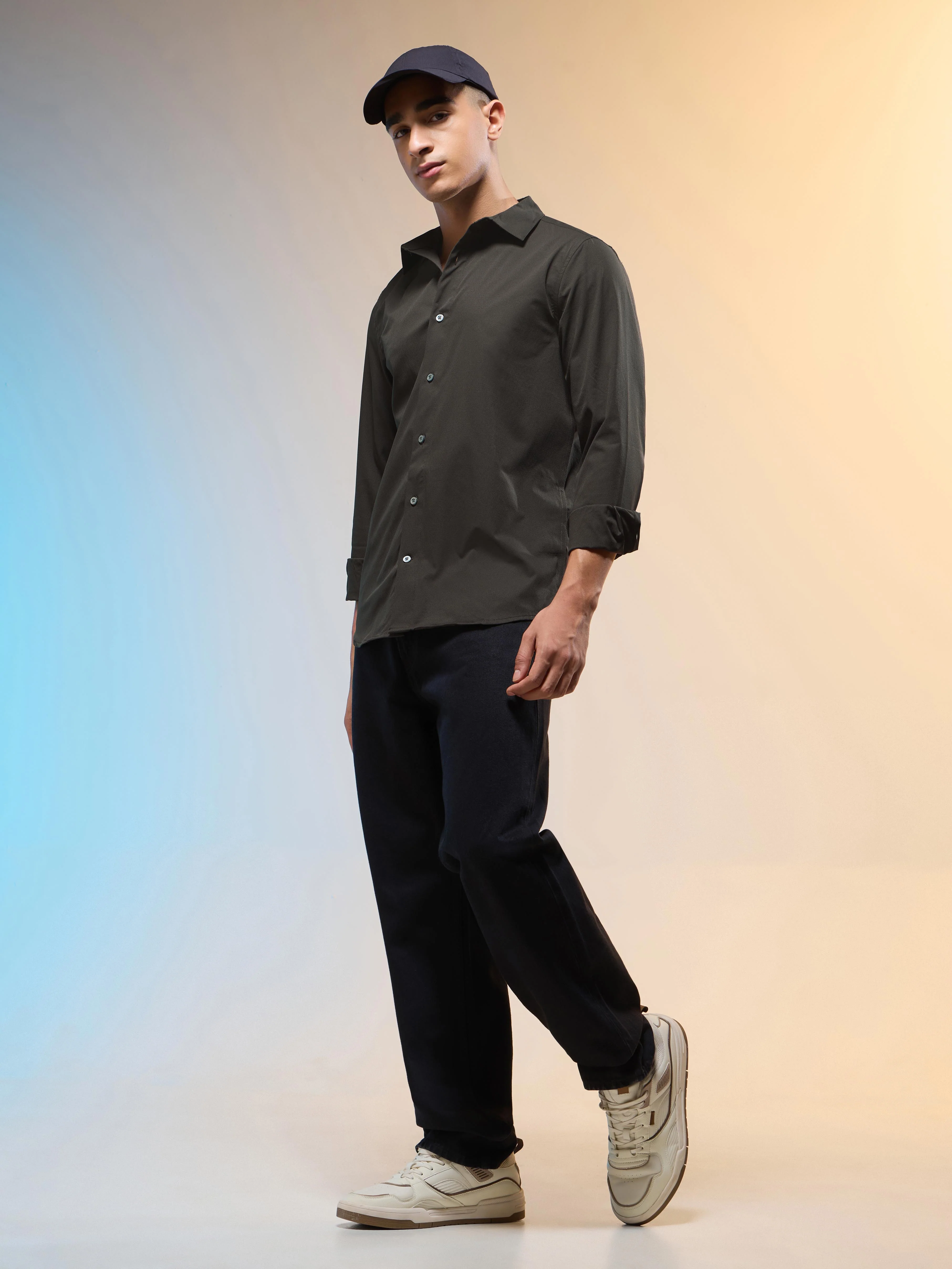 Men Solid Slim Fit Spread Collar Shirt with TS LYTRA - Image 5
