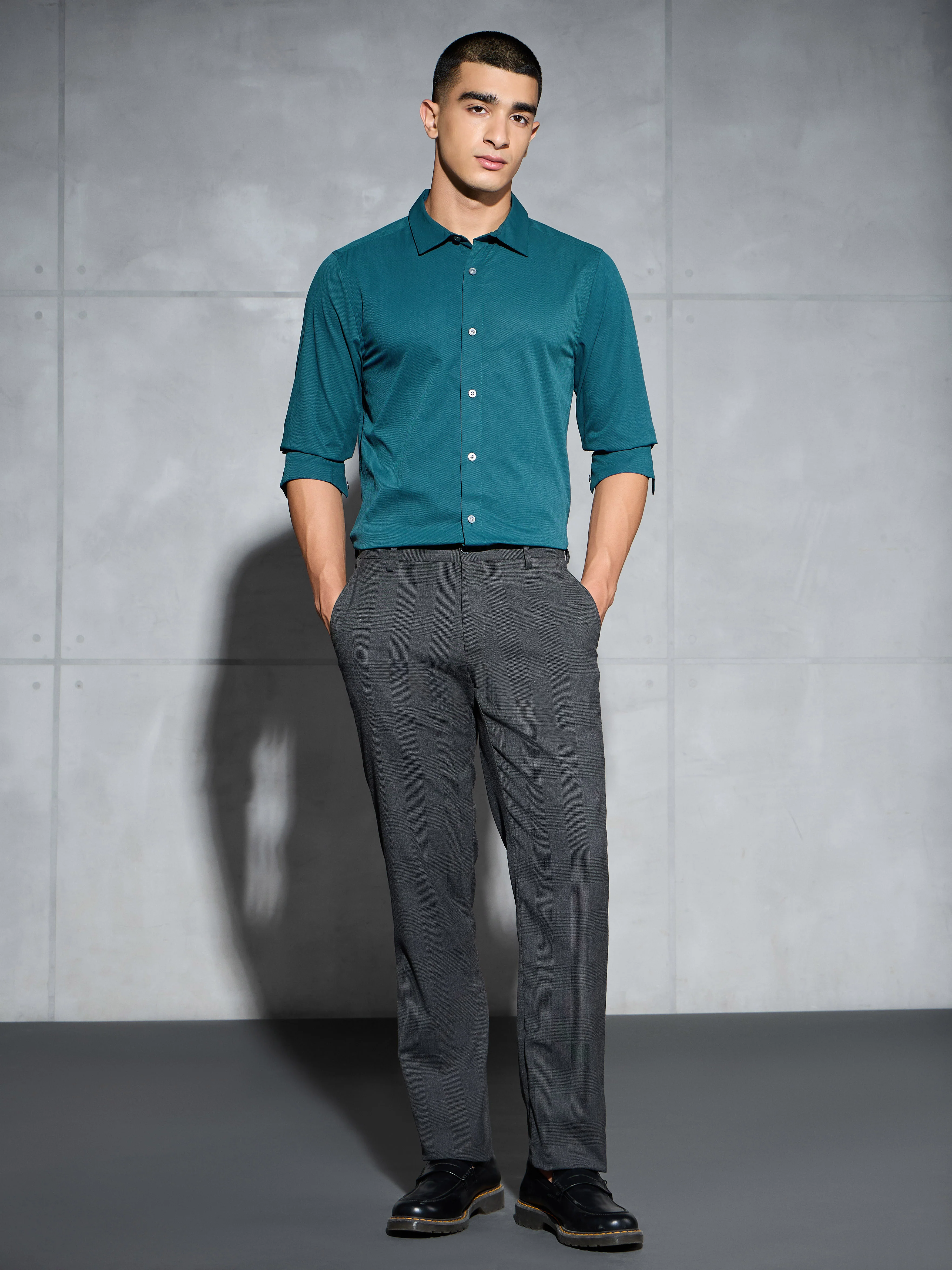 Men Solid Slim Fit Spread Collar Shirt with TS LYTRA - Image 5