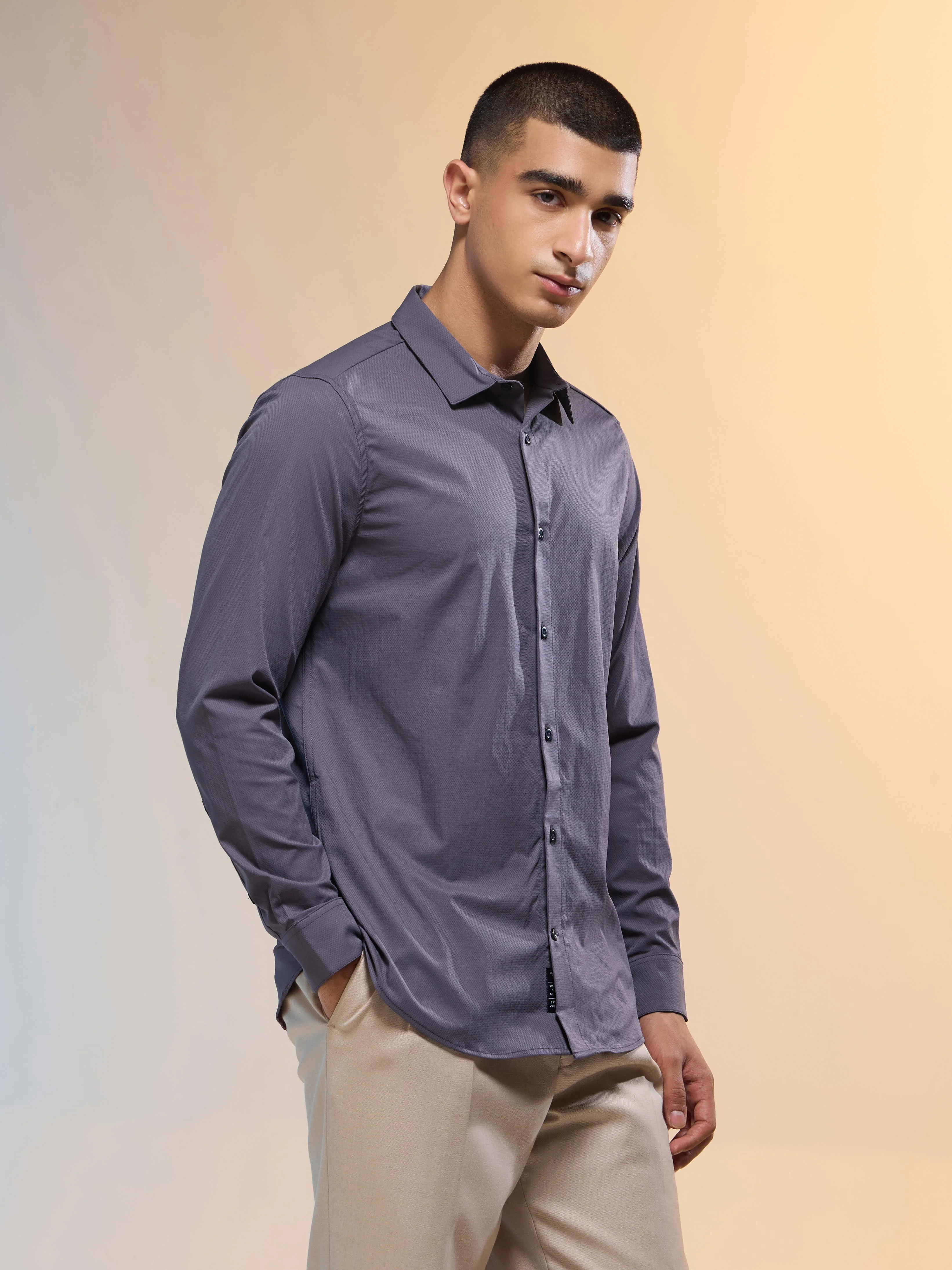 Men Solid Slim Fit Spread Collar Shirt with TS LYTRA - Image 4