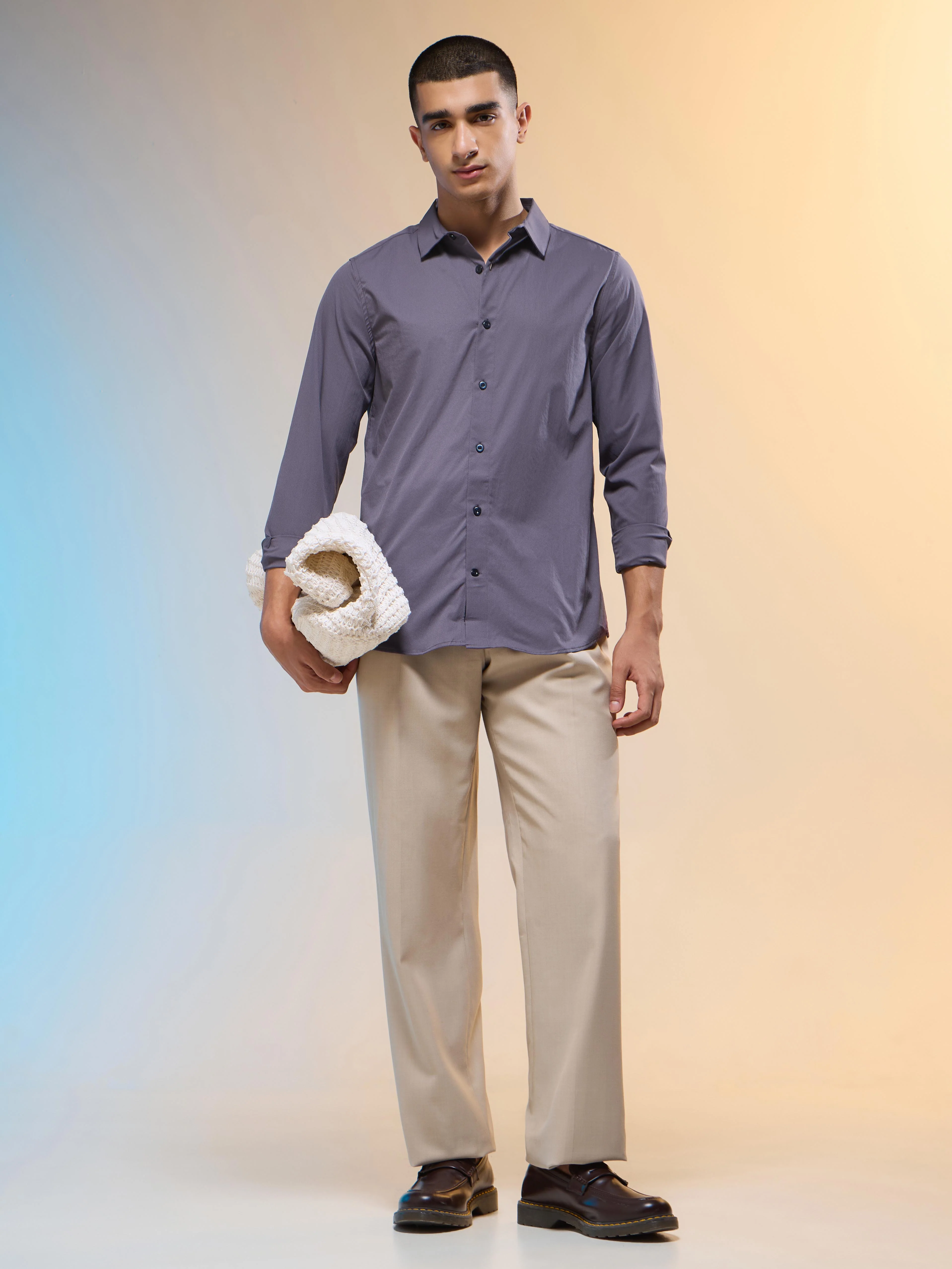 Men Solid Slim Fit Spread Collar Shirt with TS LYTRA - Image 5