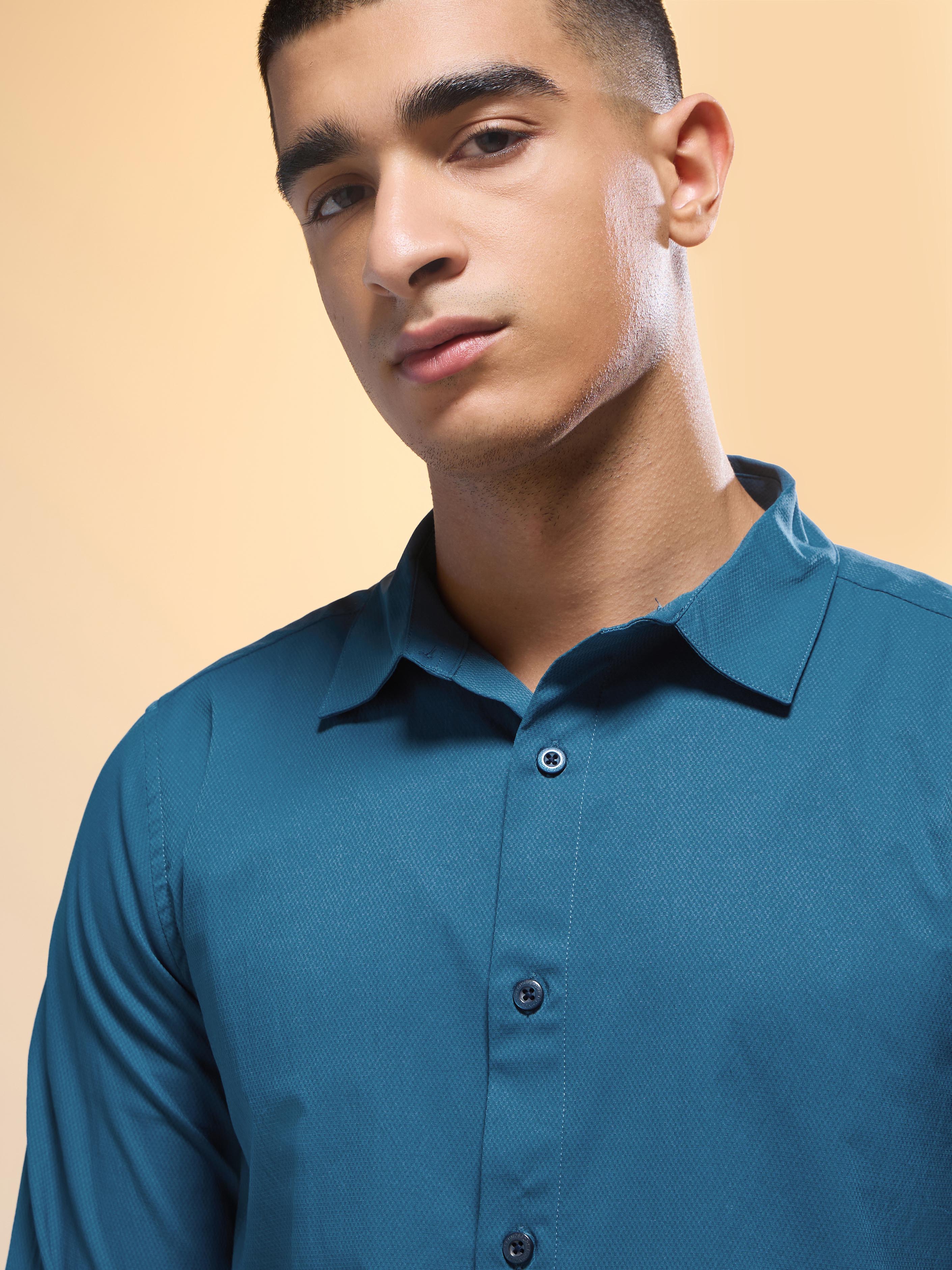 Men Solid Slim Fit Spread Collar Shirt with TS LYTRA - Image 6