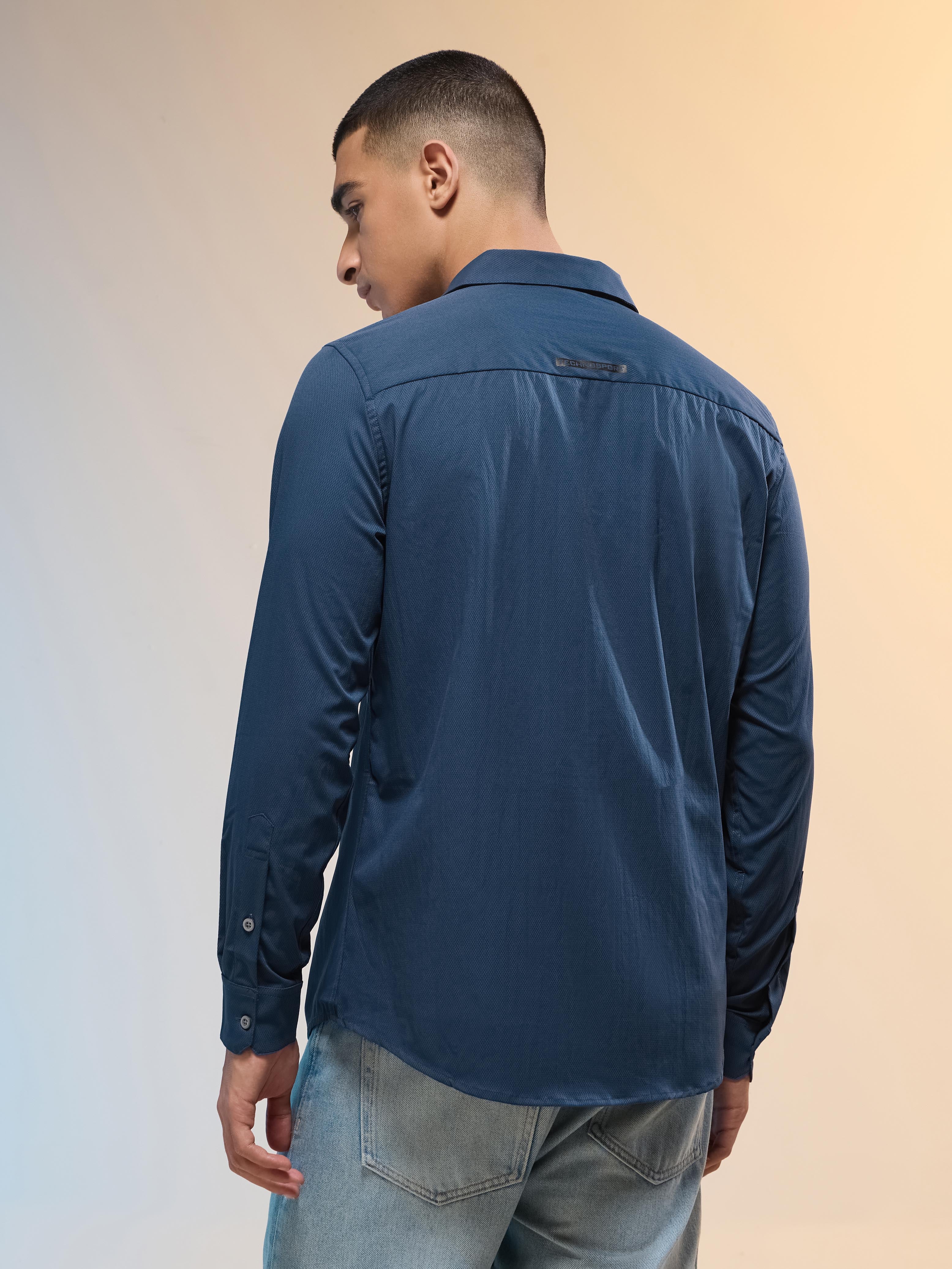 Men Solid Slim Fit Spread Collar Shirt with TS LYTRA - Image 3