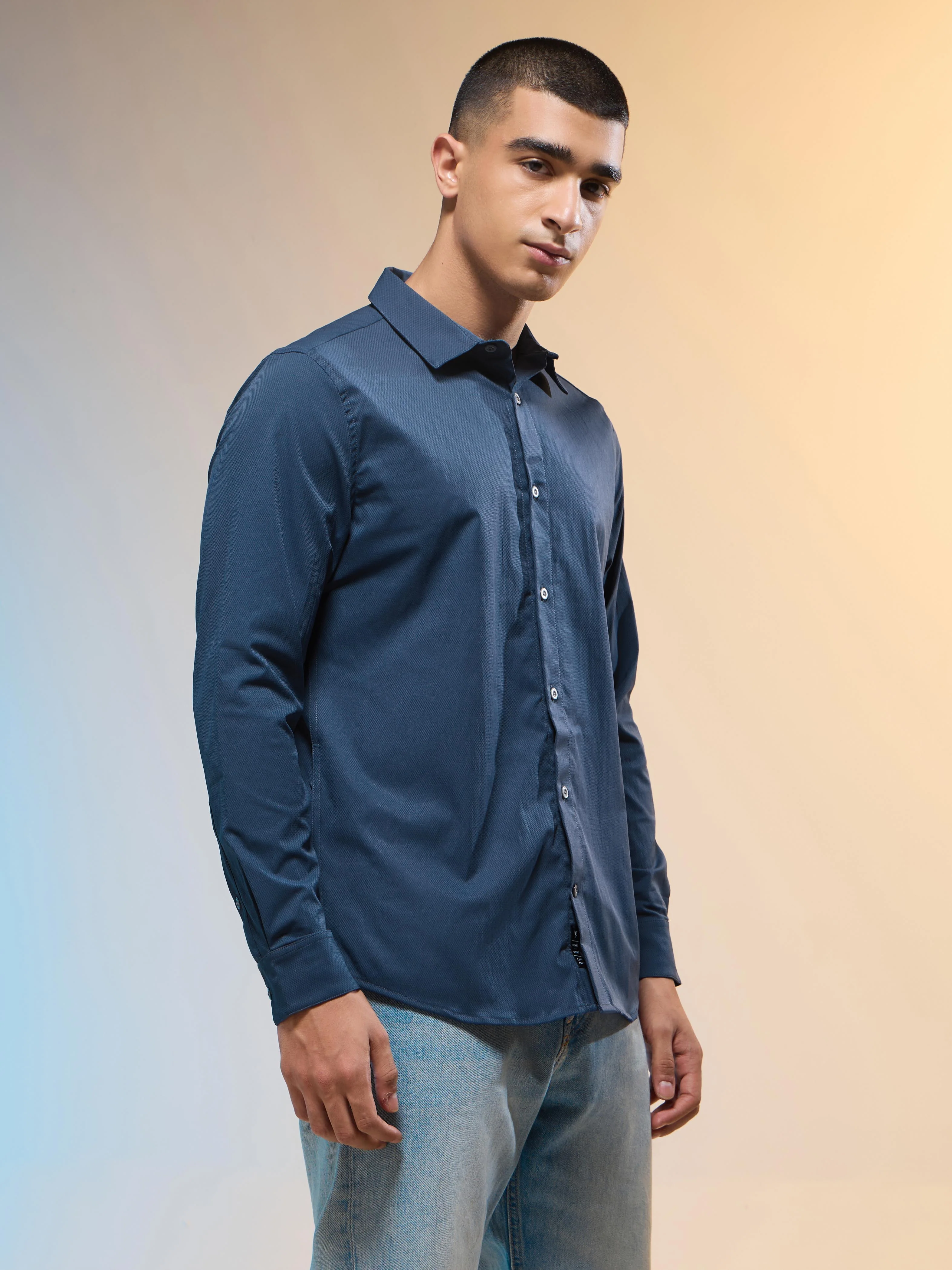 Men Solid Slim Fit Spread Collar Shirt with TS LYTRA - Image 4