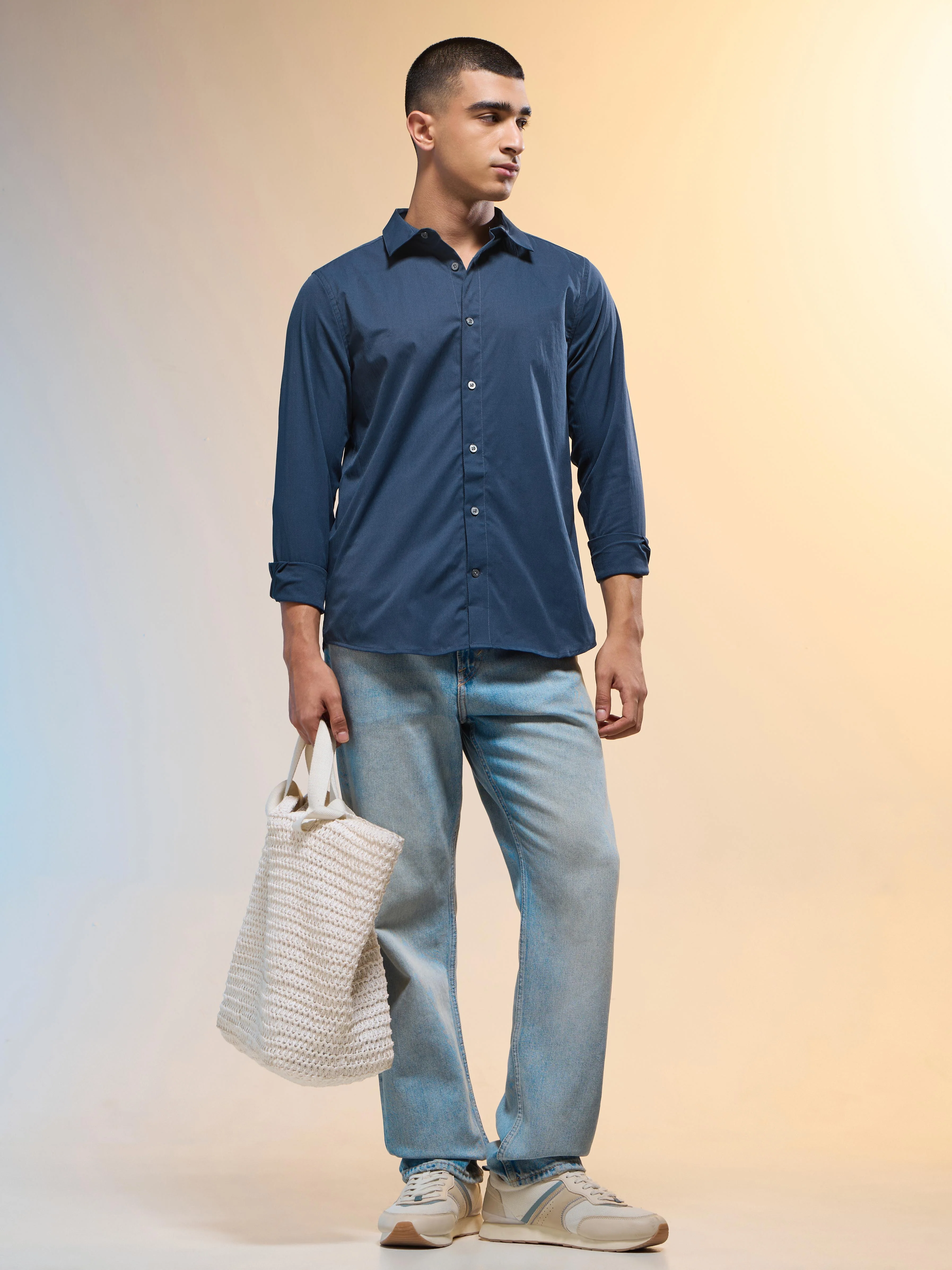 Men Solid Slim Fit Spread Collar Shirt with TS LYTRA - Image 5