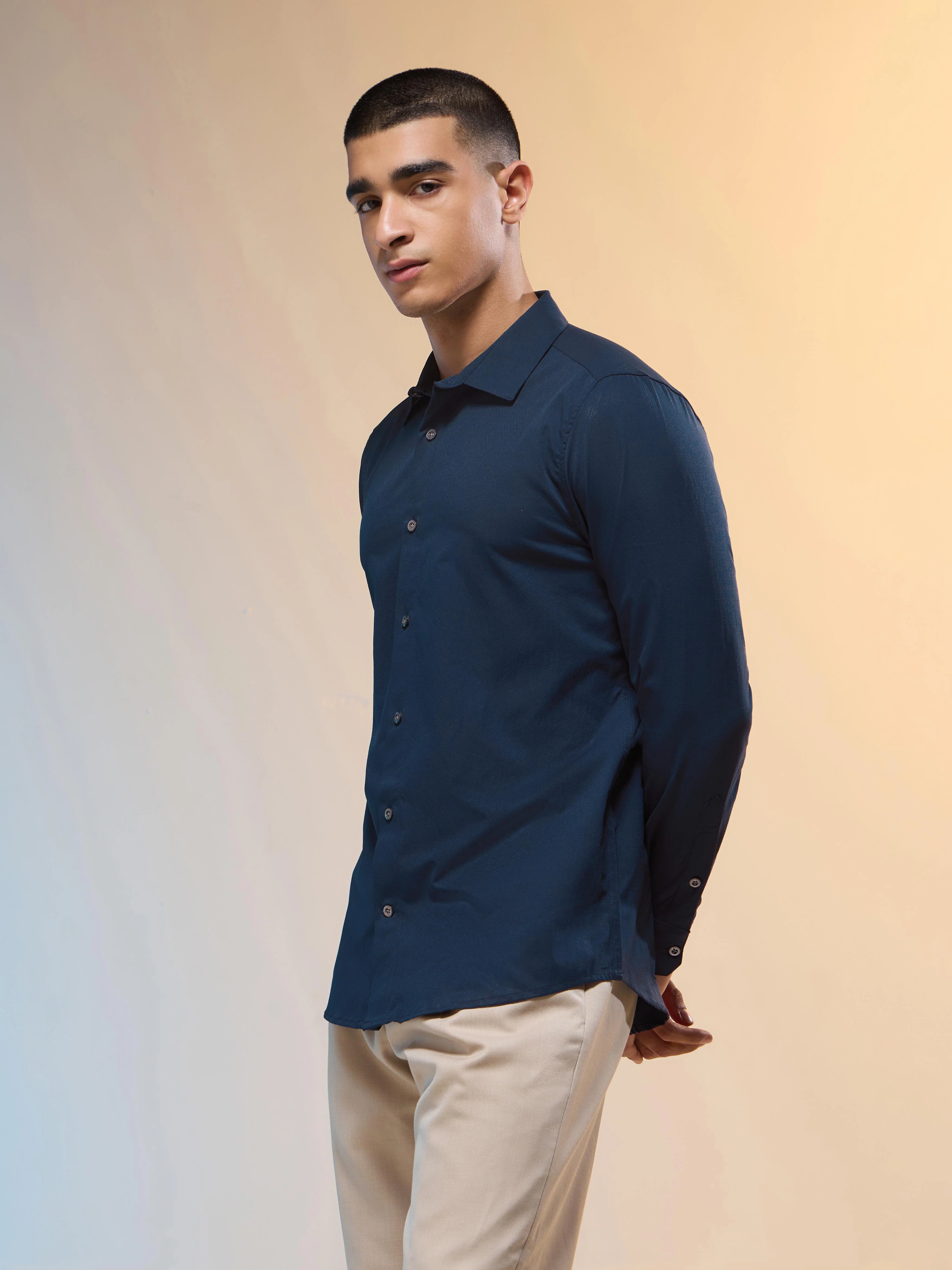 Men Solid Slim Fit Spread Collar Shirt with TS LYTRA - Image 4