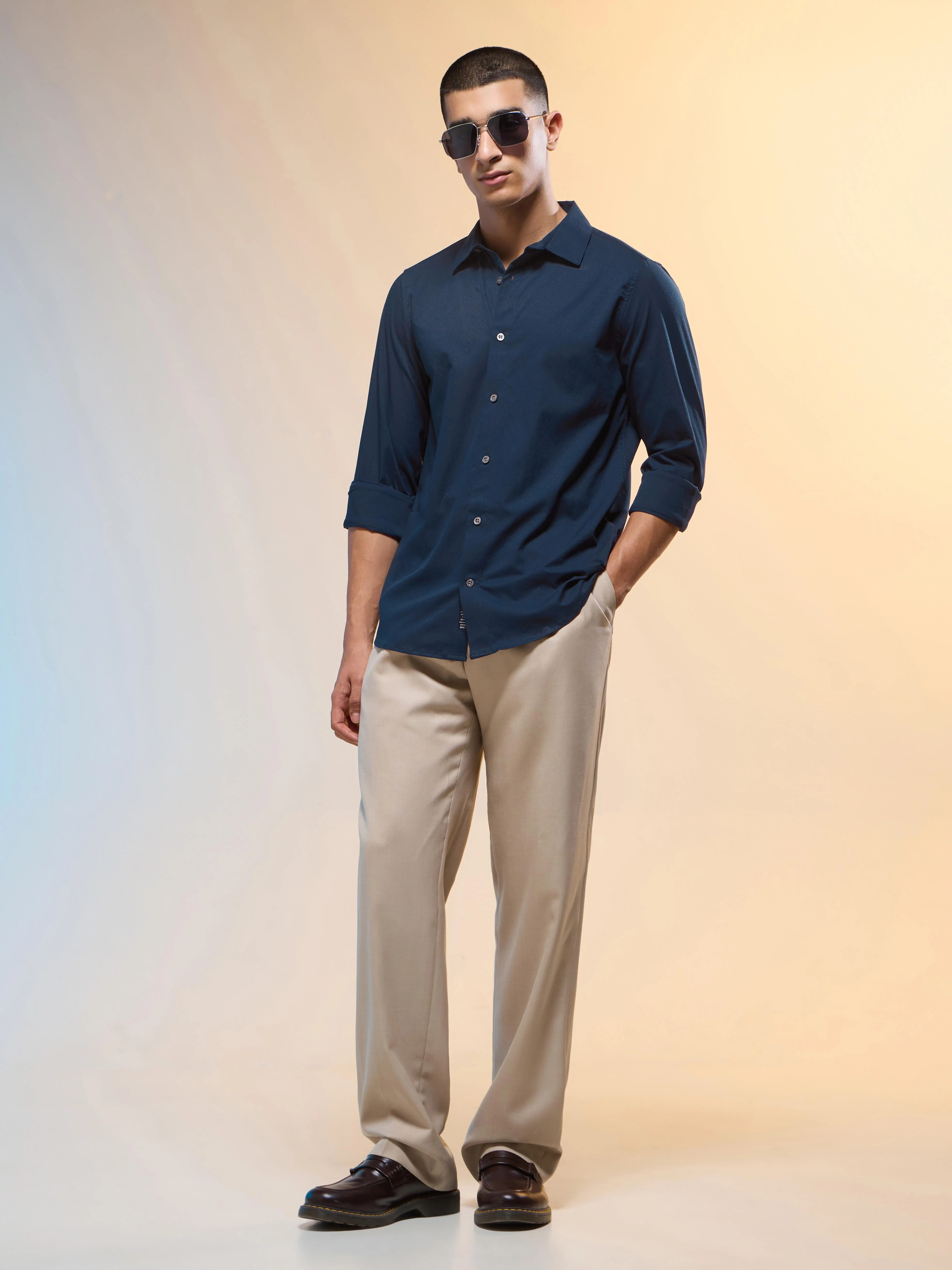 Men Solid Slim Fit Spread Collar Shirt with TS LYTRA - Image 5