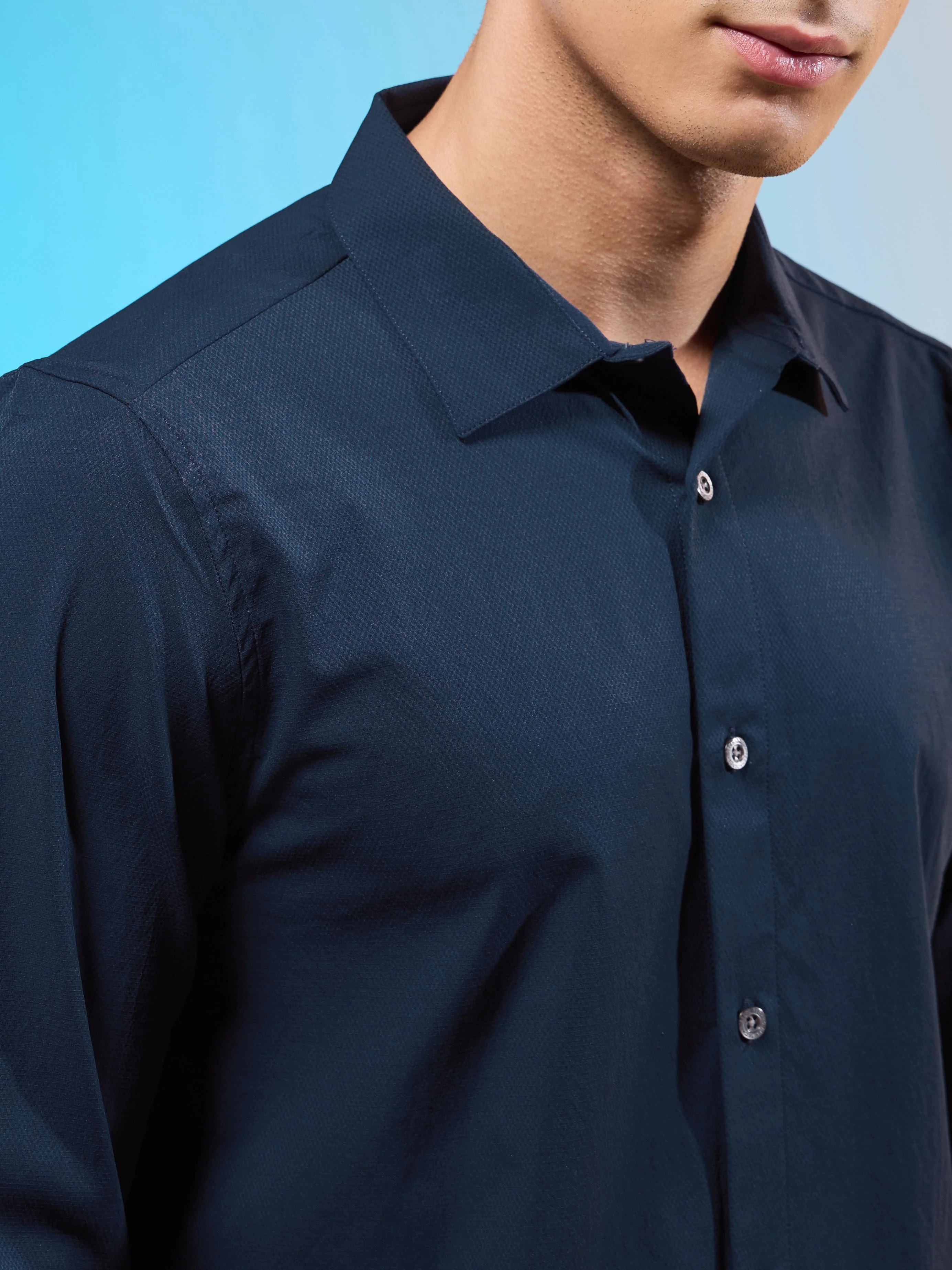 Men Solid Slim Fit Spread Collar Shirt with TS LYTRA - Image 6