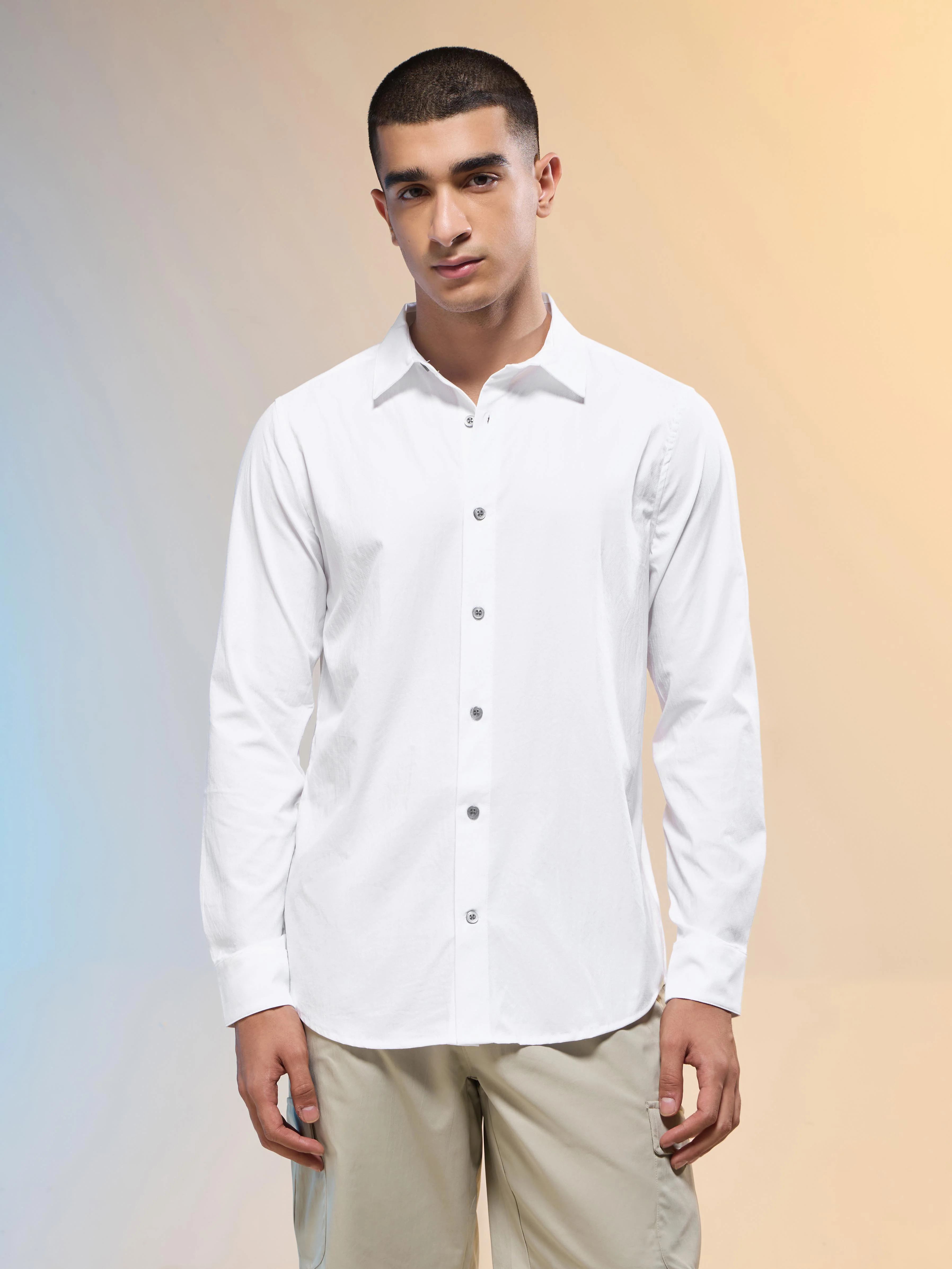 Men Solid Slim Fit Spread Collar Shirt with TS LYTRA - Image 2